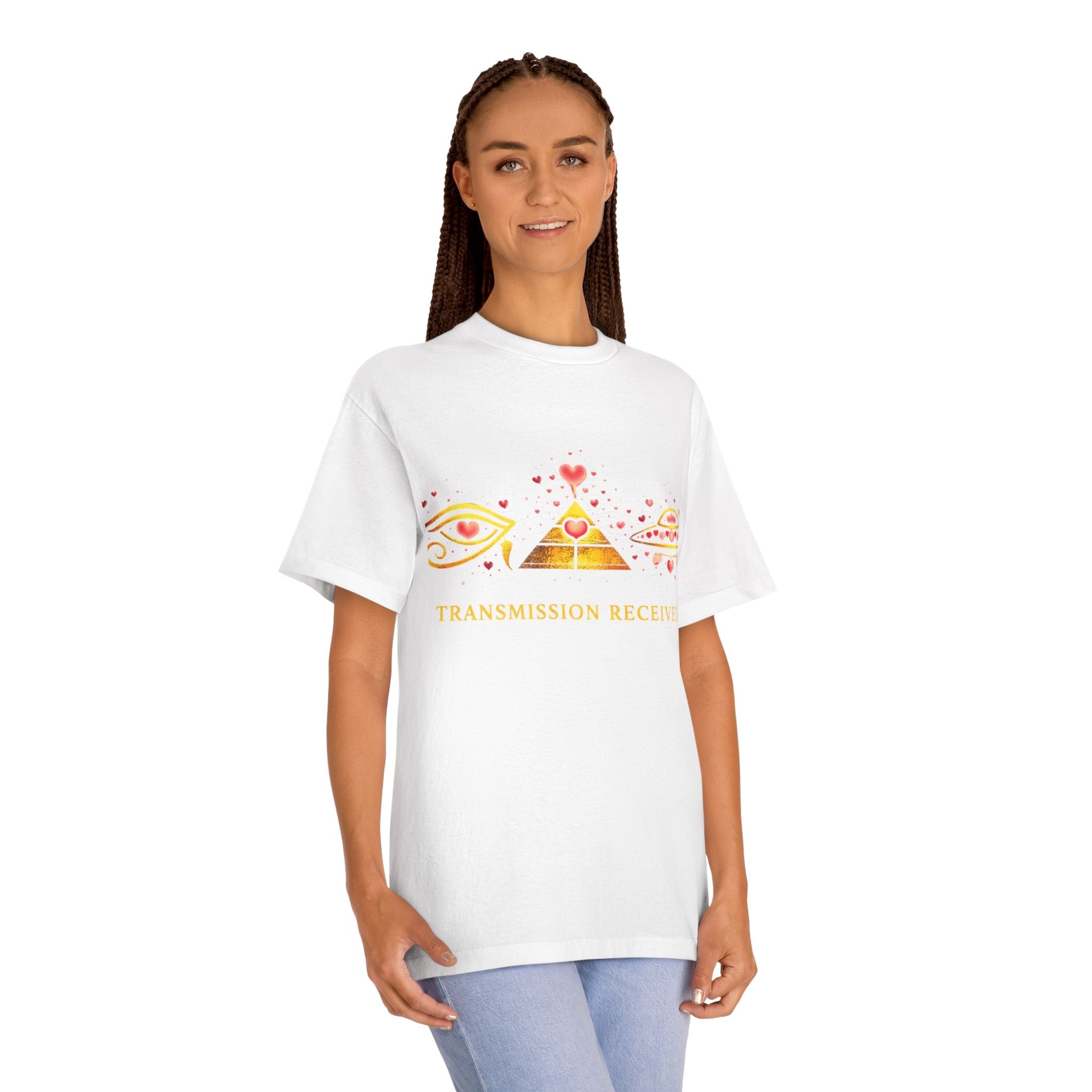 Transmission Received Tee — Pyramid Eye & UFO Graphic T-Shirt Printify