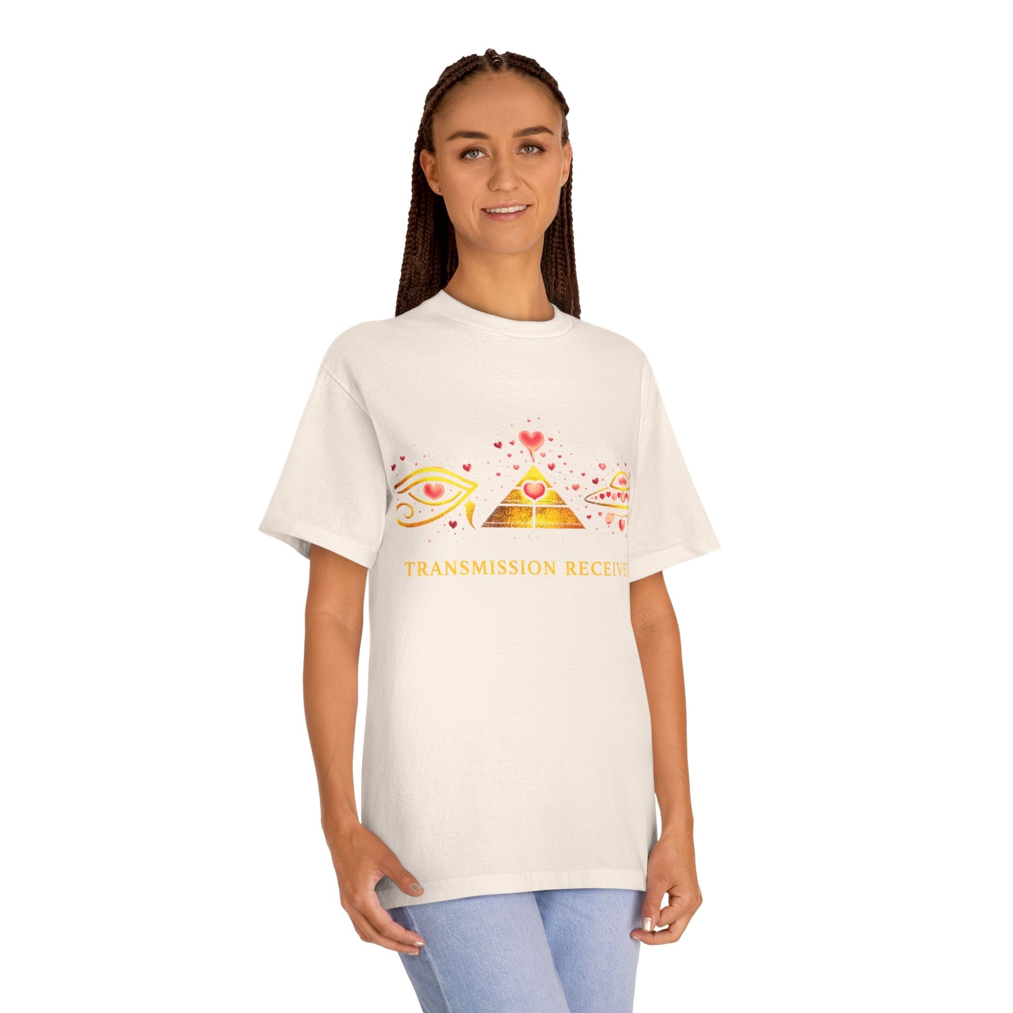 Transmission Received Tee — Pyramid Eye & UFO Graphic T-Shirt Printify