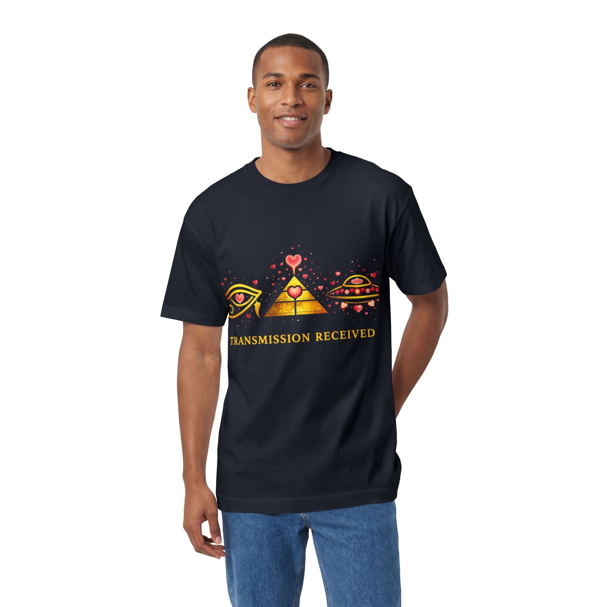Transmission Received Tee — Pyramid Eye & UFO Graphic T-Shirt Printify