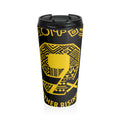 Travel Mug — Bold Afrocentric Shield Design (Yellow on Black) Printify