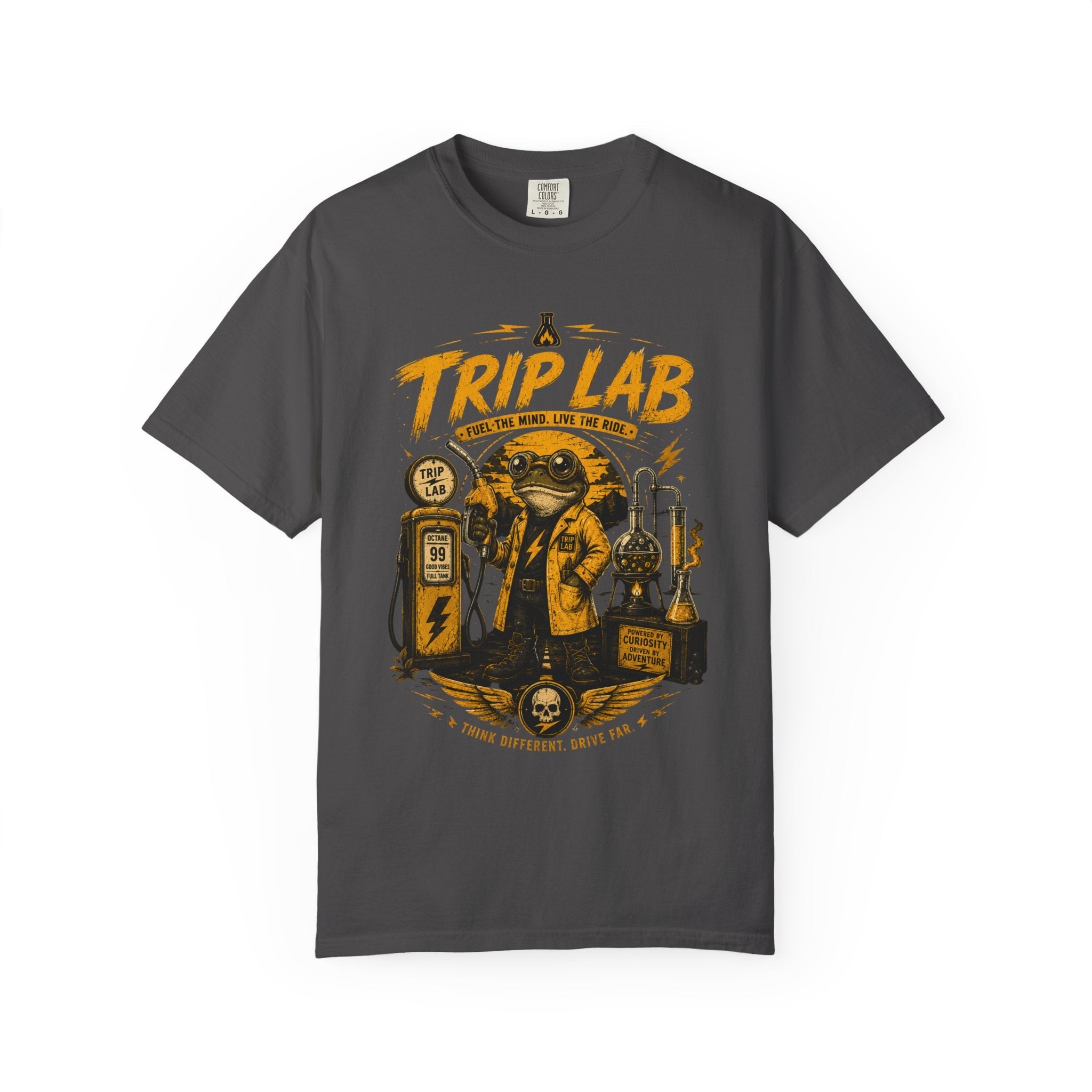 Trip Lab Graphic T-Shirt — Retro Scientist Frog Illustration