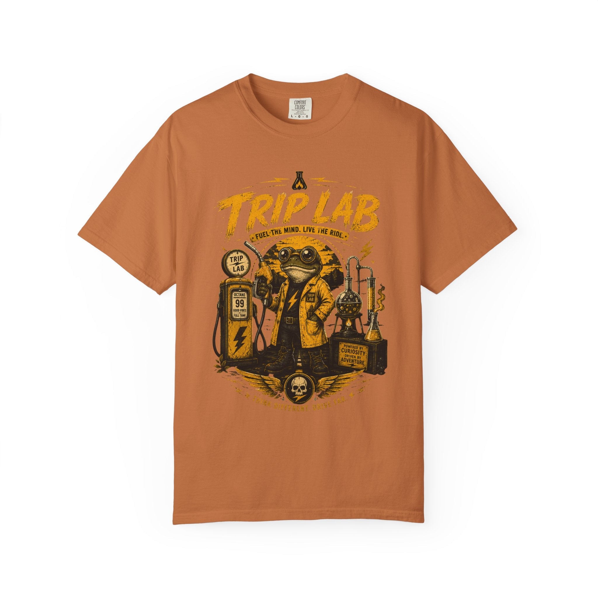 Trip Lab Graphic T-Shirt — Retro Scientist Frog Illustration