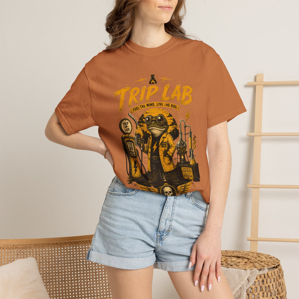 Trip Lab Graphic T-Shirt — Retro Scientist Frog Illustration