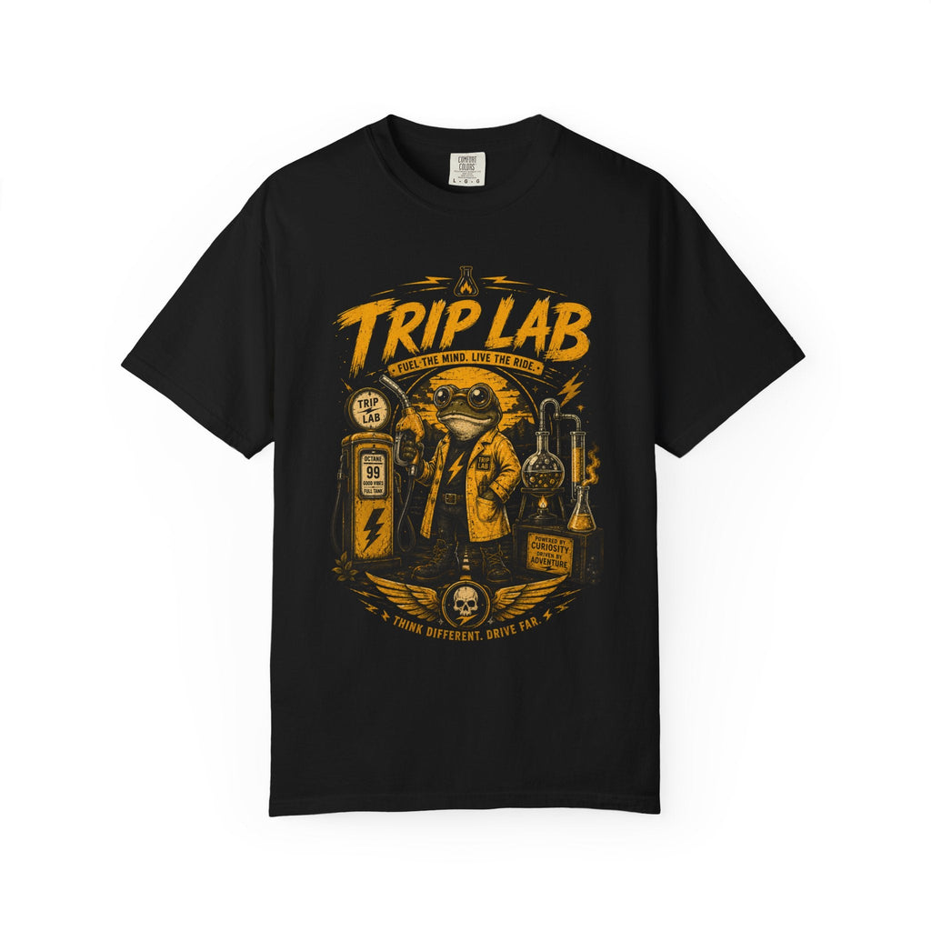 Trip Lab Graphic T-Shirt — Retro Scientist Frog Illustration