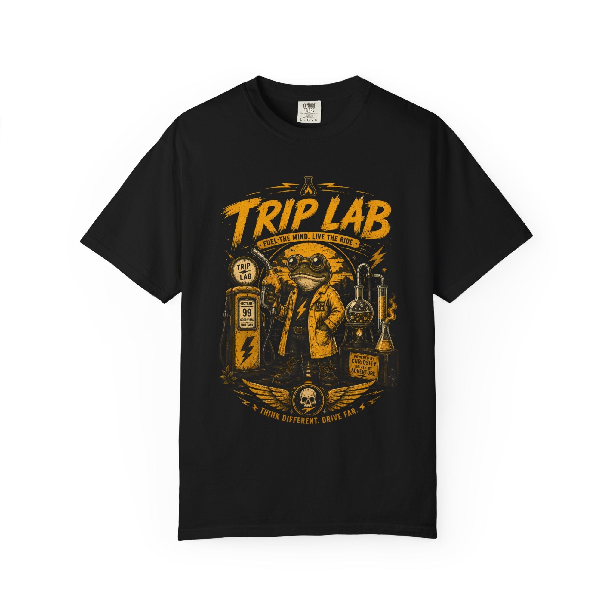 Trip Lab Graphic T-Shirt — Retro Scientist Frog Illustration