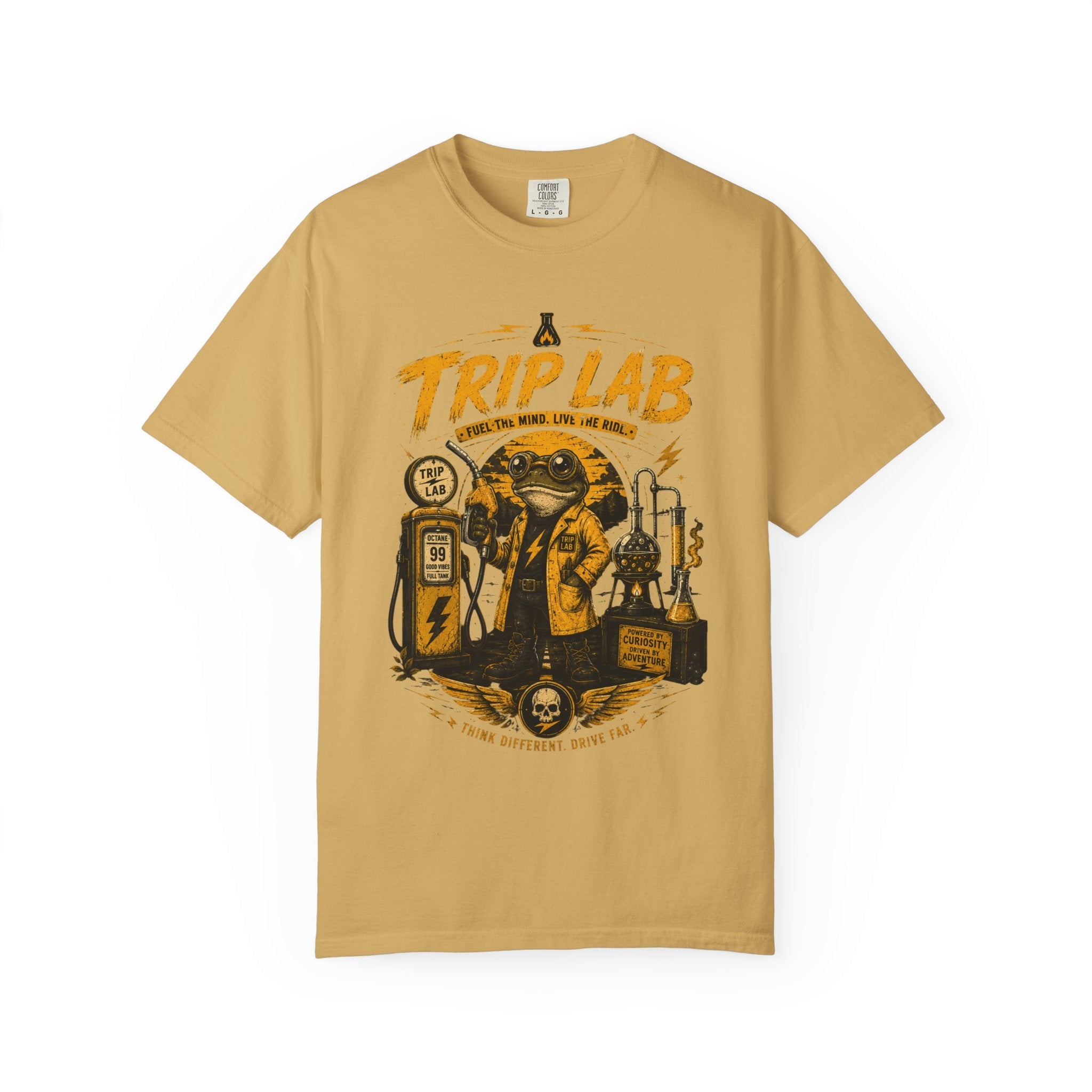 Trip Lab Graphic T-Shirt — Retro Scientist Frog Illustration