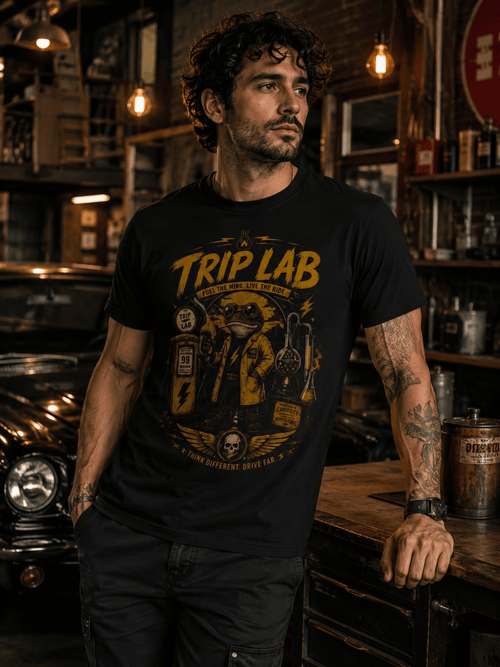 Trip Lab Graphic T-Shirt — Retro Scientist Frog Illustration