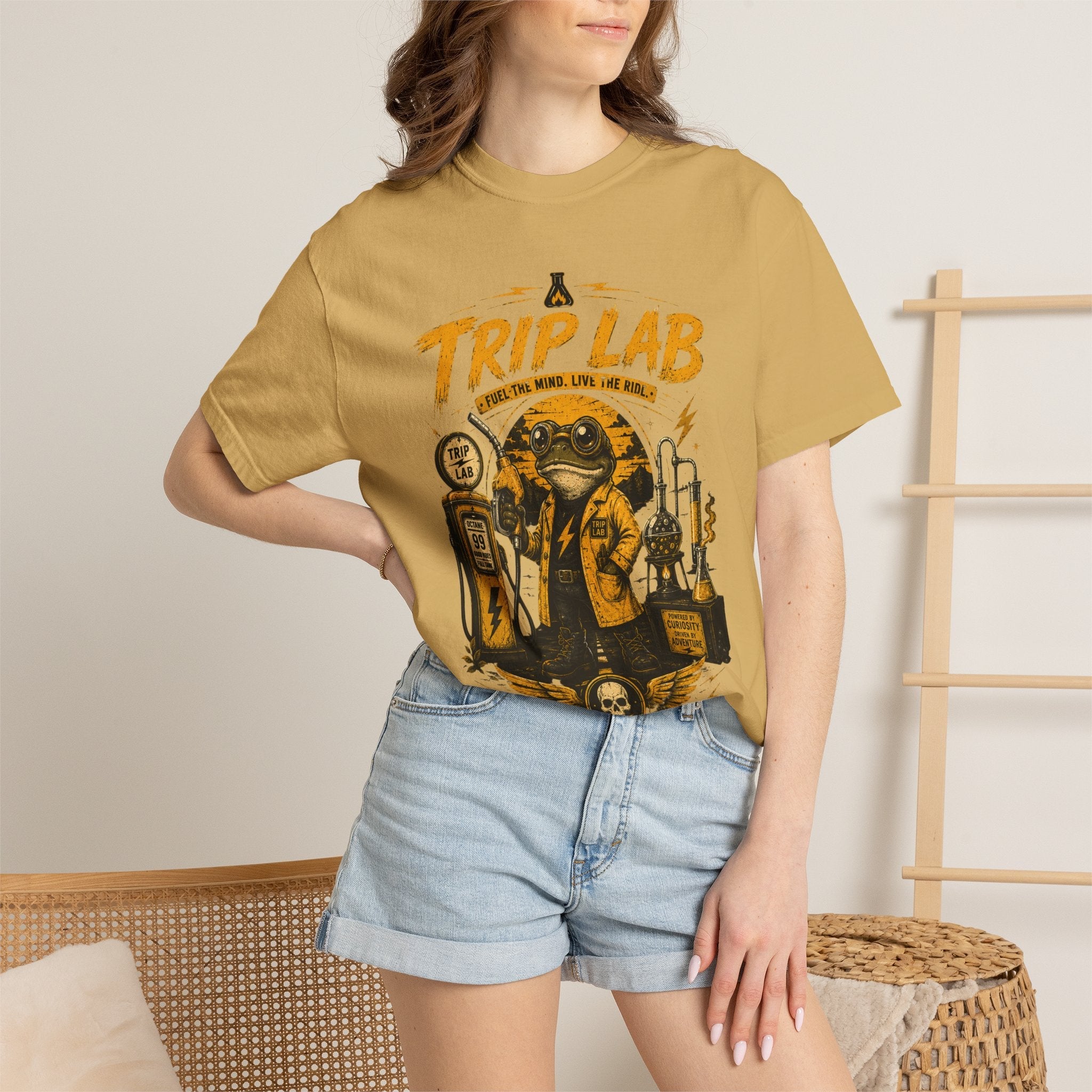Trip Lab Graphic T-Shirt — Retro Scientist Frog Illustration