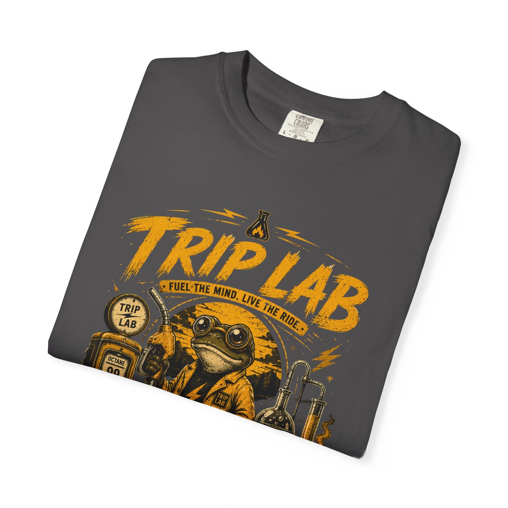 Trip Lab Graphic T-Shirt — Retro Scientist Frog Illustration