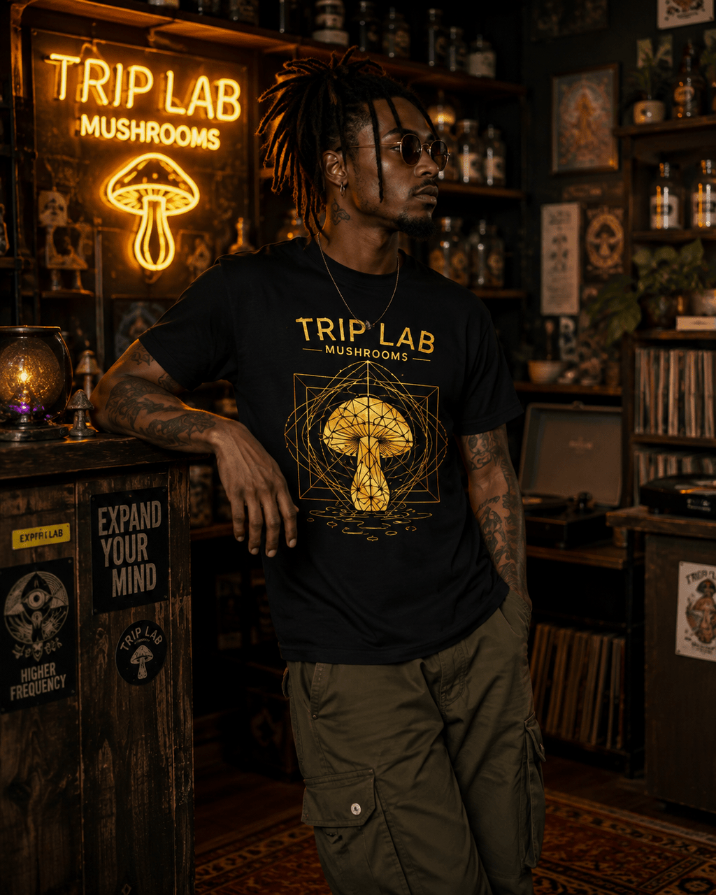 Trip Lab Mushrooms Tee — Sacred Geometry Comfort Colors Shirt