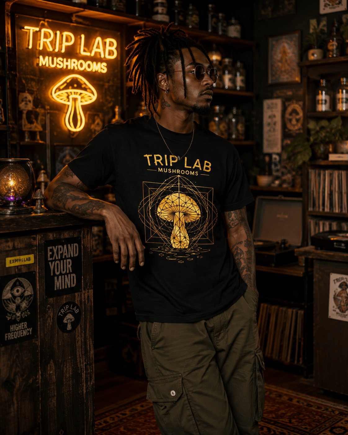 Trip Lab Mushrooms Tee — Sacred Geometry Comfort Colors Shirt