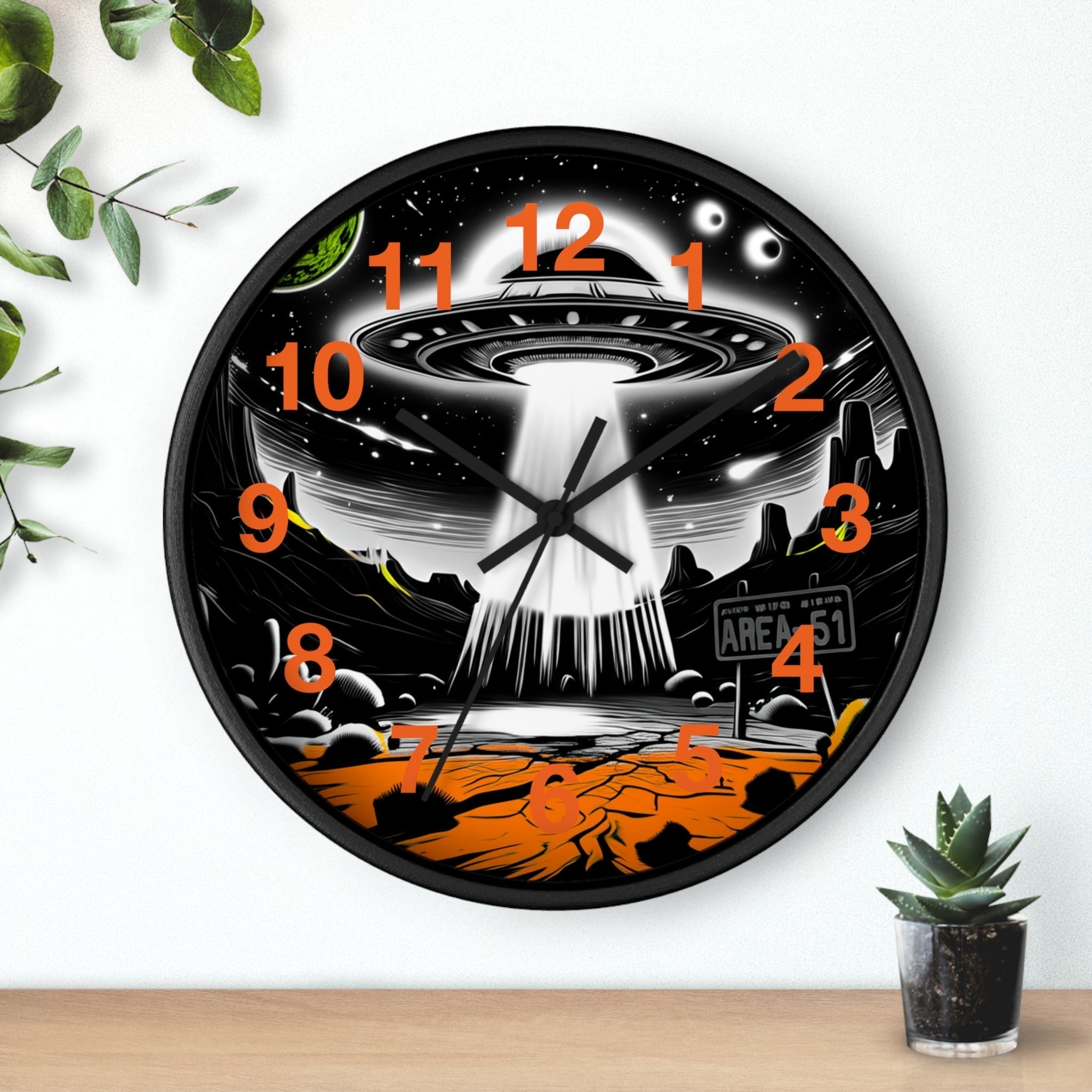 Alien Encounter Wall Clock, Unique Home Decor for Space Lovers, Retro Area 51 Theme, Perfect Gift for Sci-Fi Fans Printify