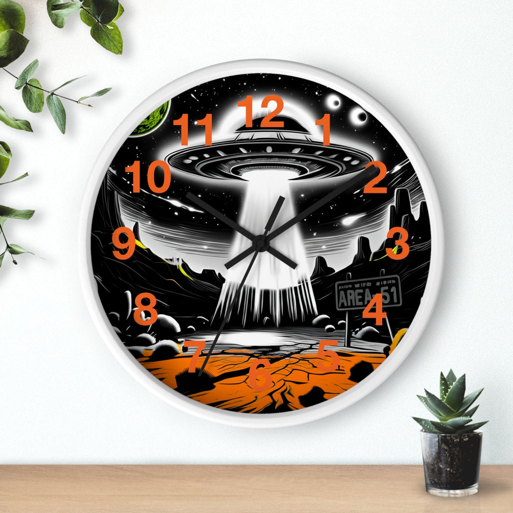 Alien Encounter Wall Clock, Unique Home Decor for Space Lovers, Retro Area 51 Theme, Perfect Gift for Sci-Fi Fans Printify