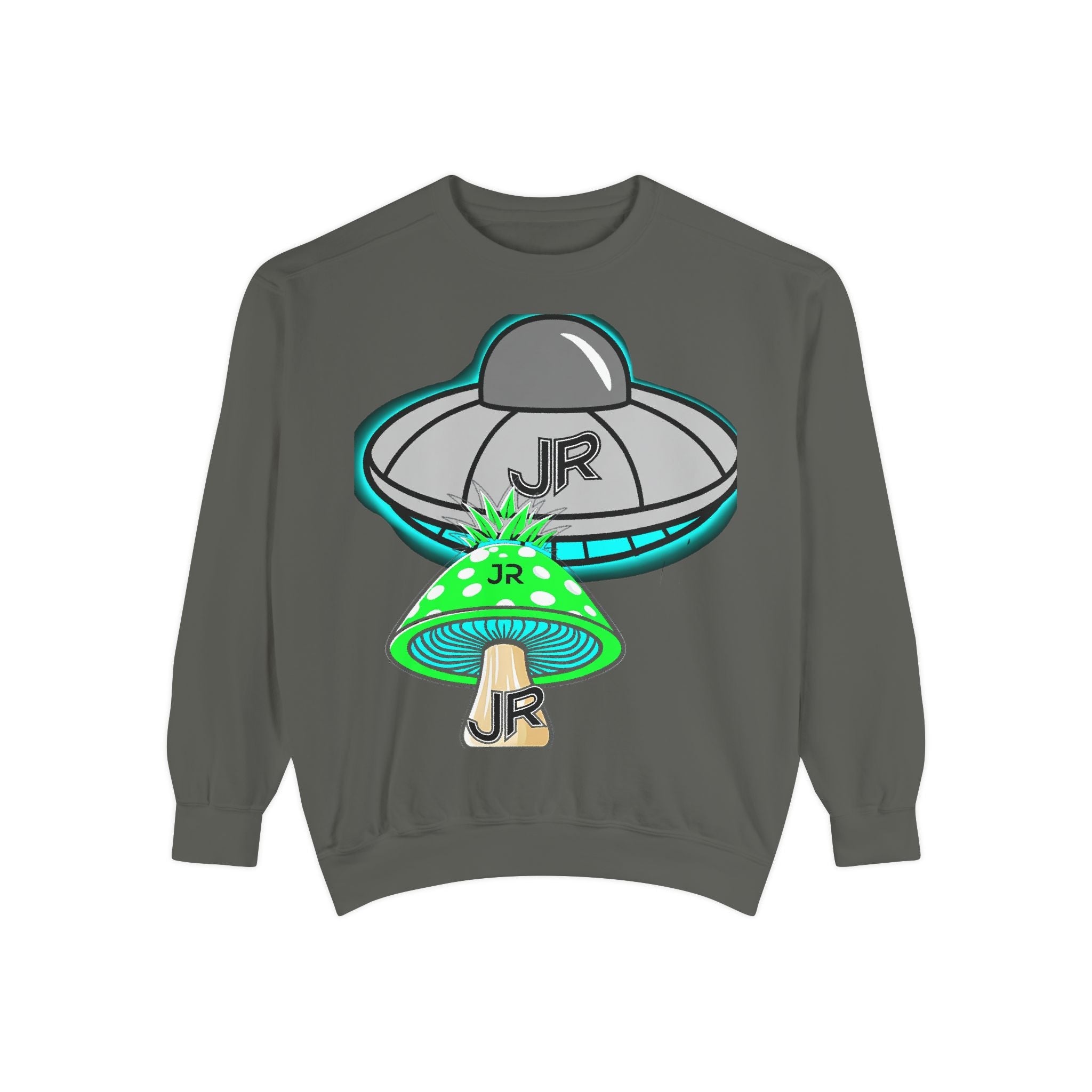 UFO Mushroom Sweatshirt — Retro Spacey UFO & Mushroom Graphic