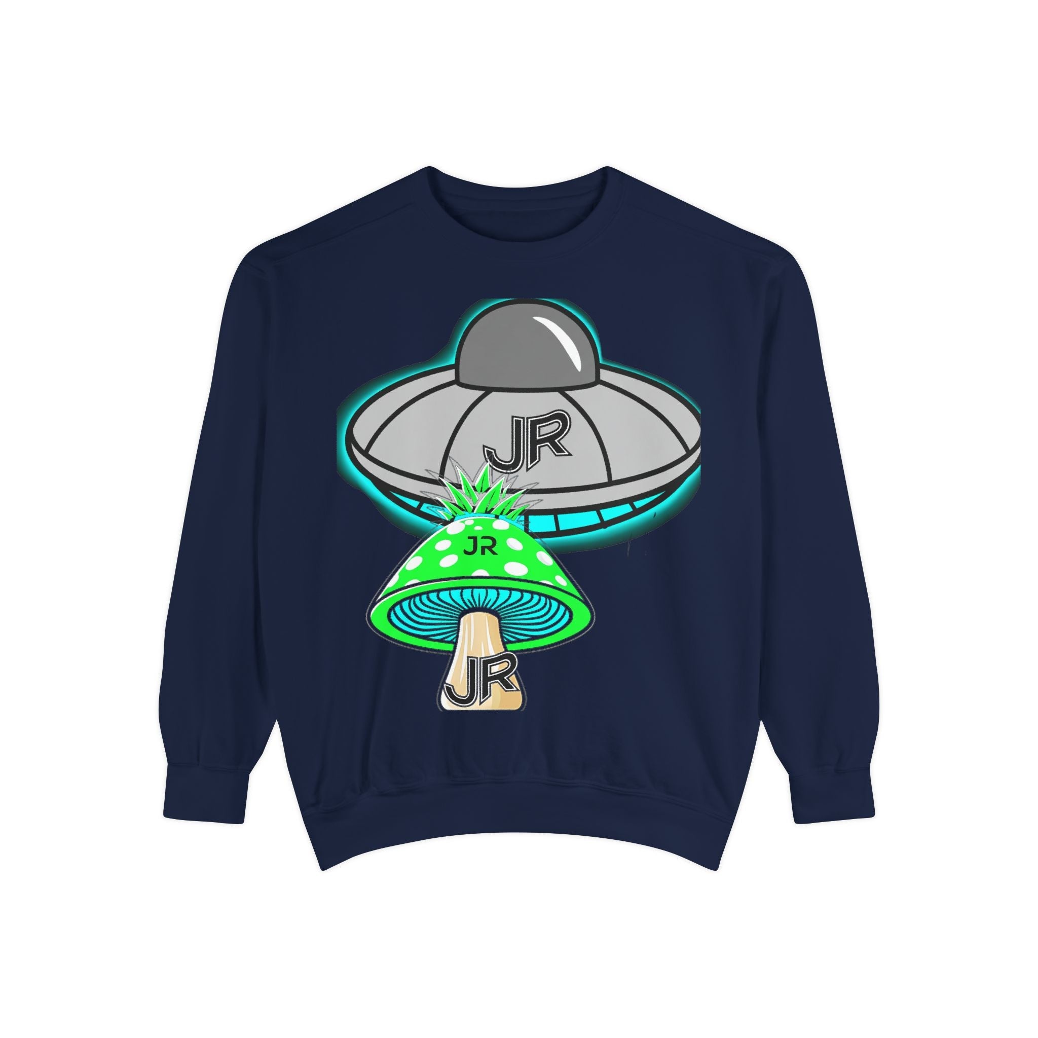UFO Mushroom Sweatshirt — Retro Spacey UFO & Mushroom Graphic