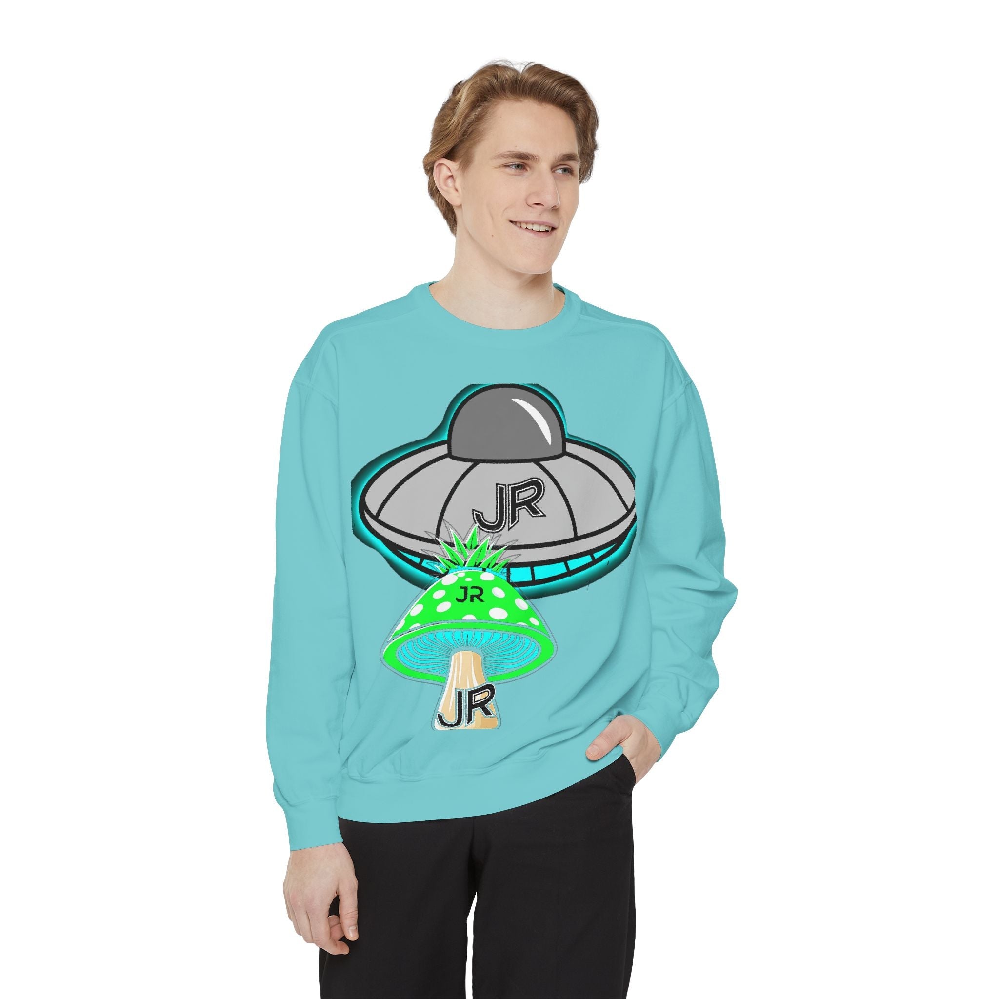 UFO Mushroom Sweatshirt — Retro Spacey UFO & Mushroom Graphic