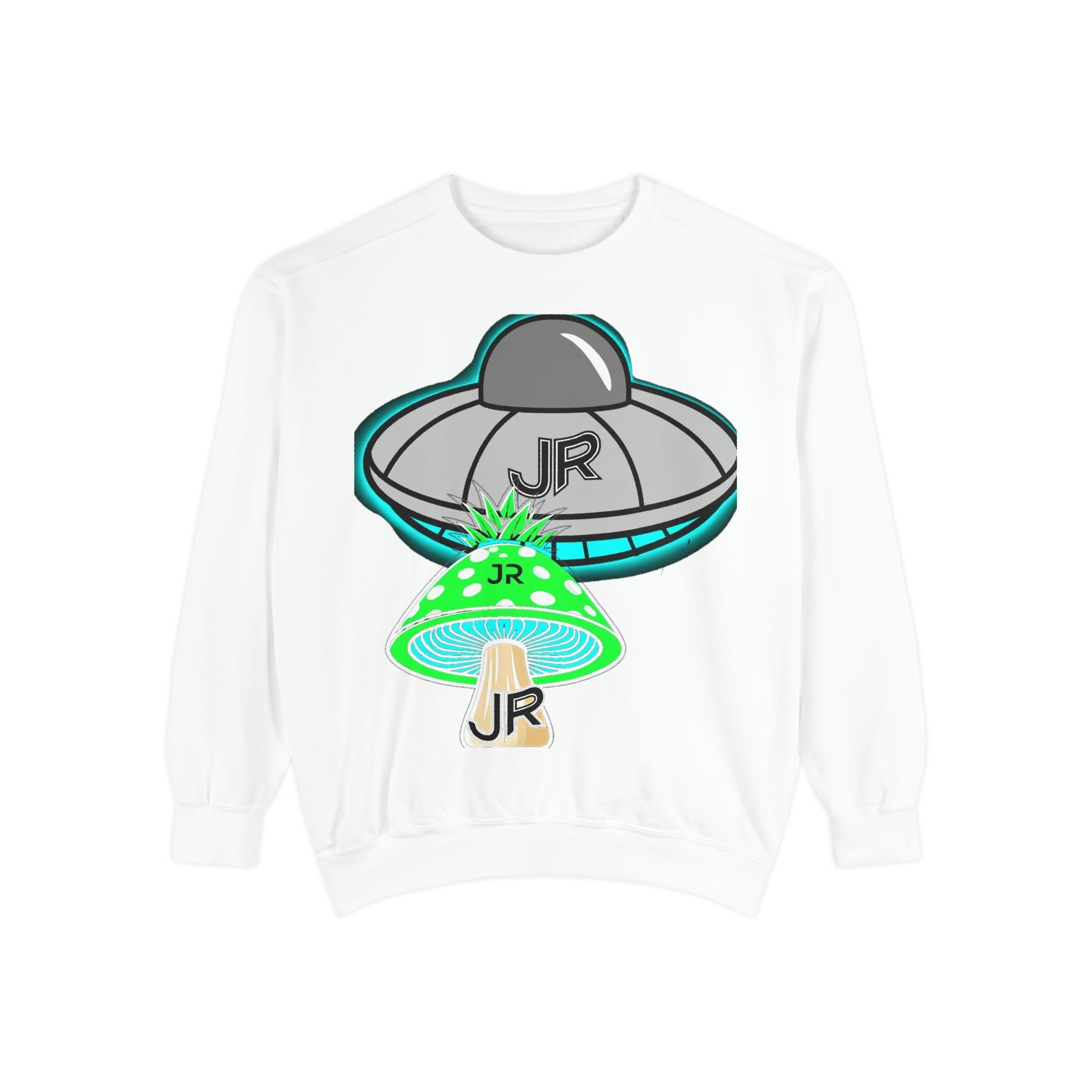 UFO Mushroom Sweatshirt — Retro Spacey UFO & Mushroom Graphic