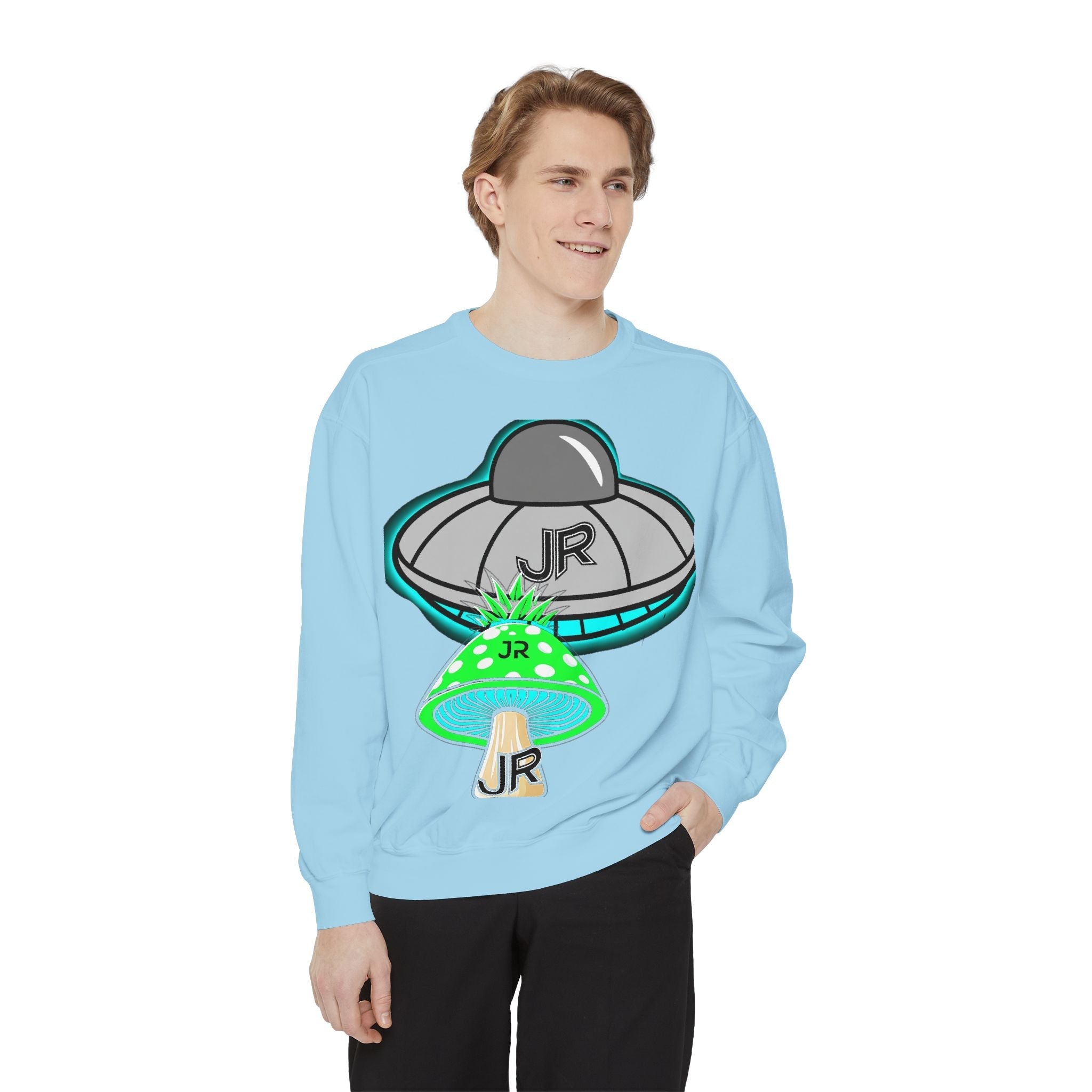 UFO Mushroom Sweatshirt — Retro Spacey UFO & Mushroom Graphic