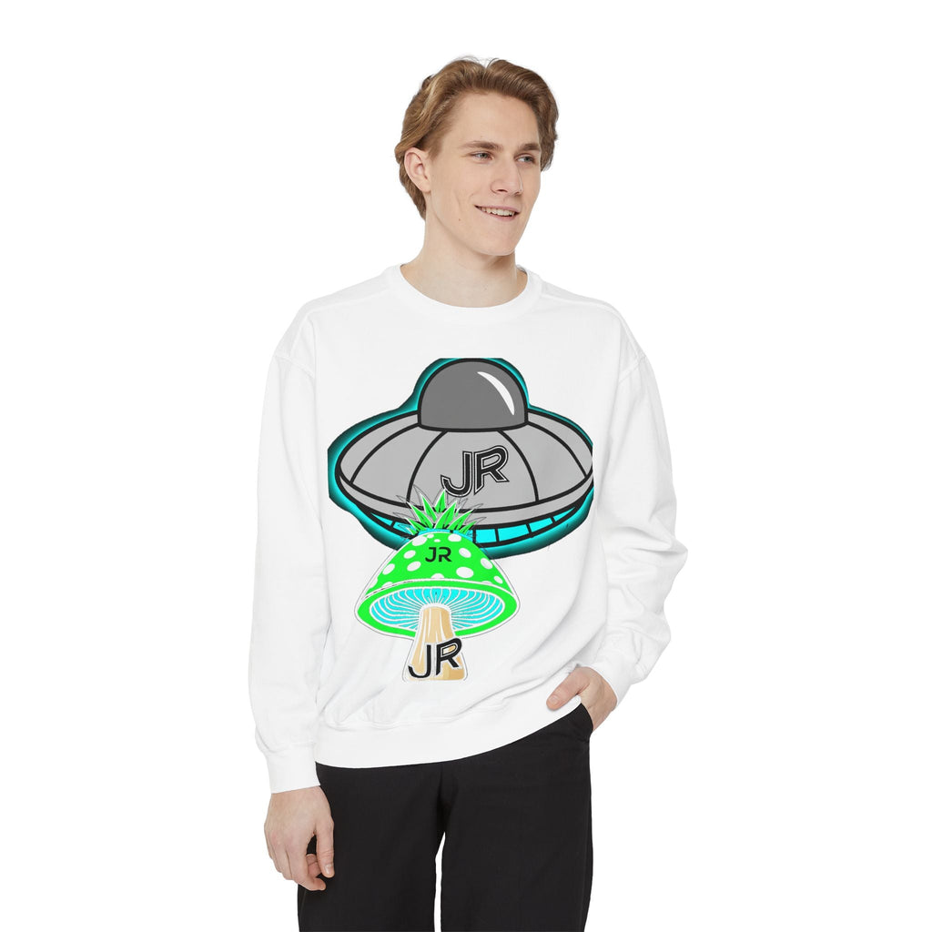 UFO Mushroom Sweatshirt — Retro Spacey UFO & Mushroom Graphic