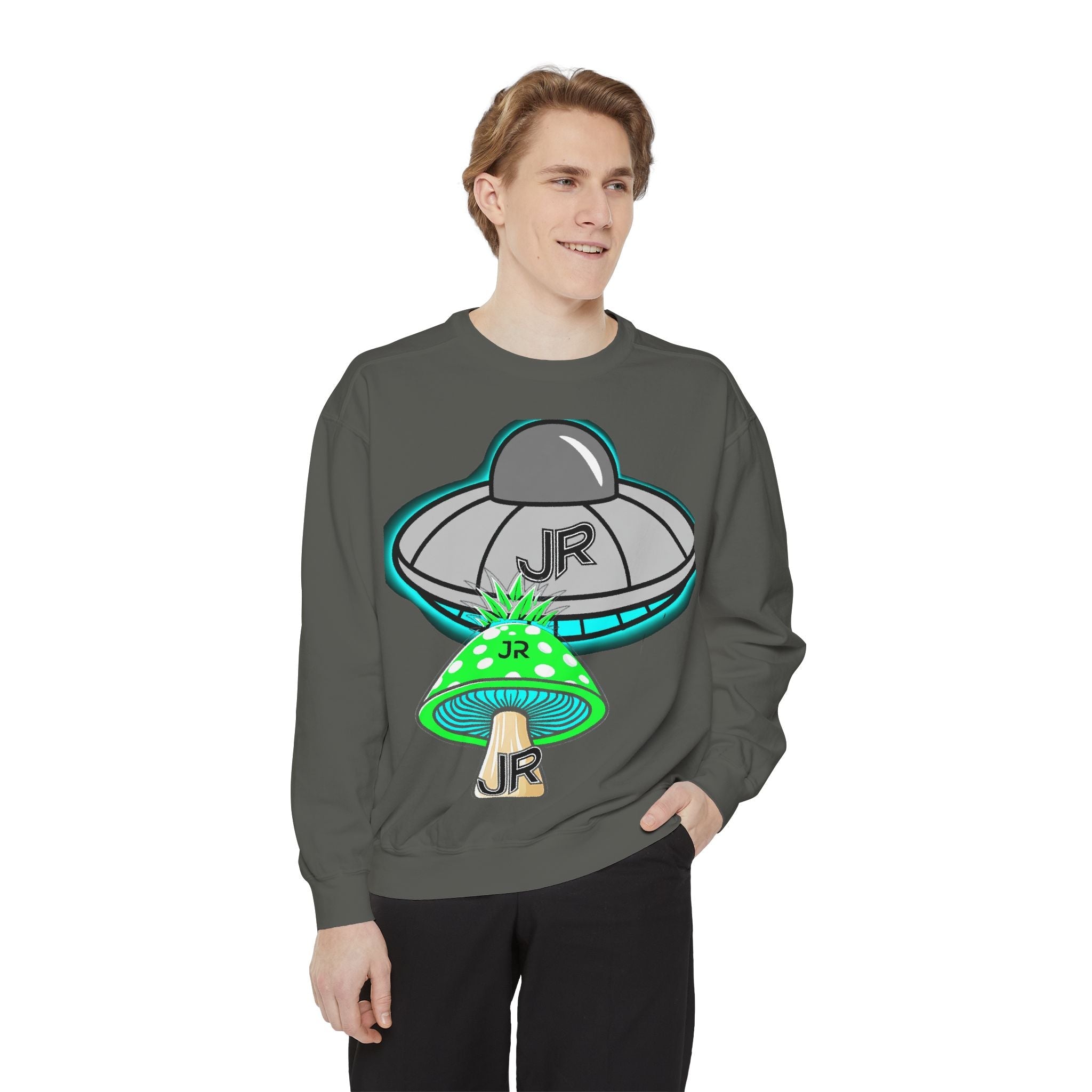 UFO Mushroom Sweatshirt — Retro Spacey UFO & Mushroom Graphic