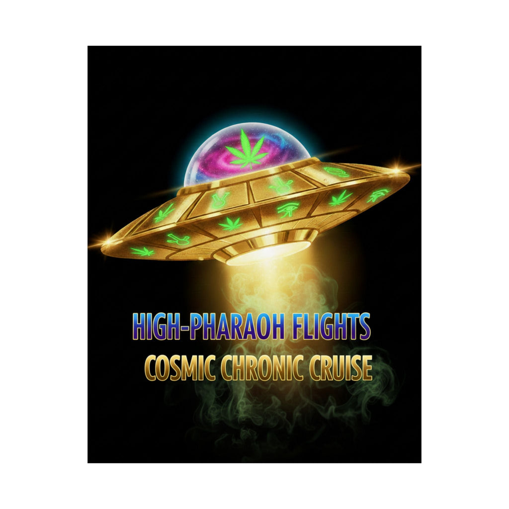 UFO Poster — "High-Pharaoh Flights: Cosmic Chronic Cruise" Matte Vertical Art Print