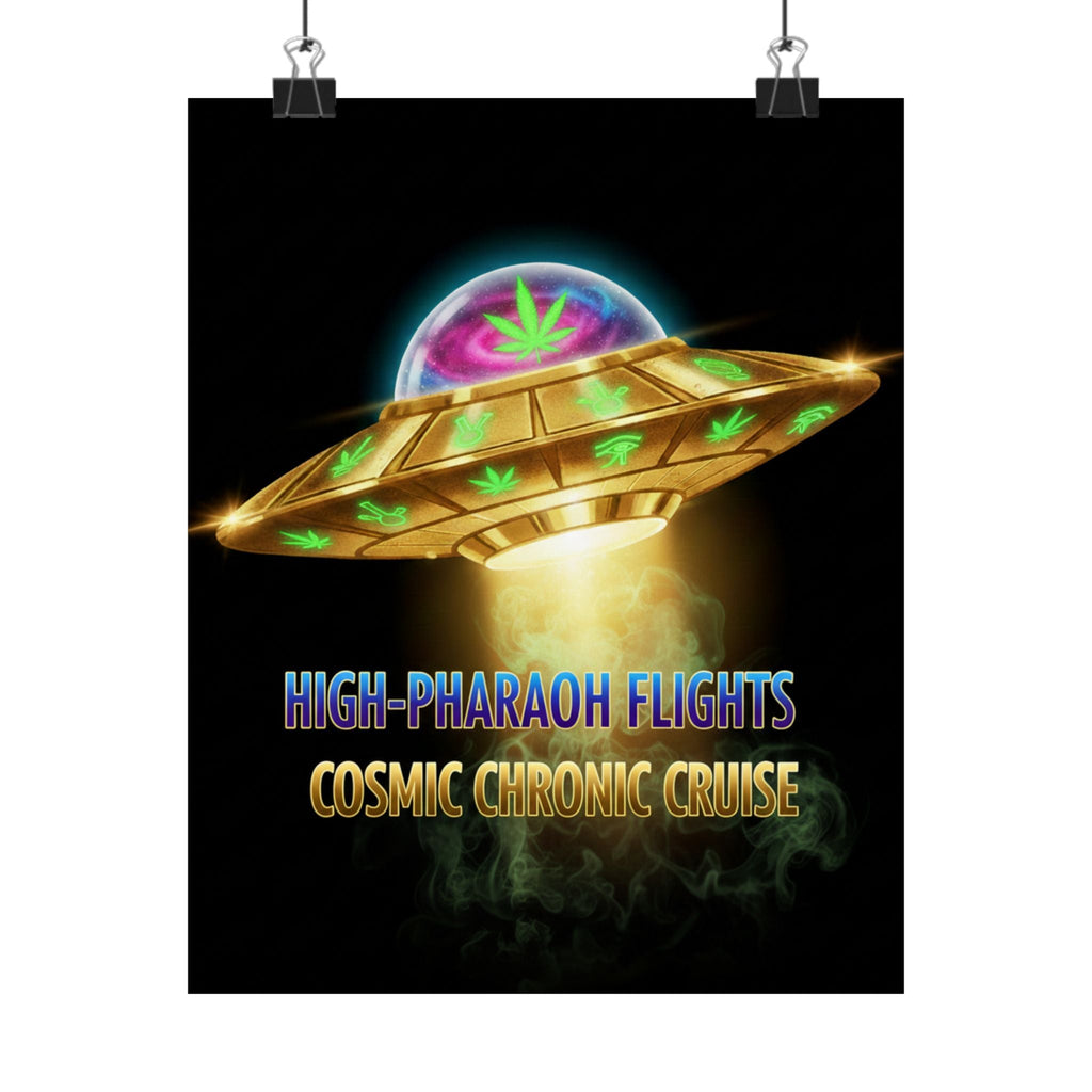 UFO Poster — "High-Pharaoh Flights: Cosmic Chronic Cruise" Matte Vertical Art Print