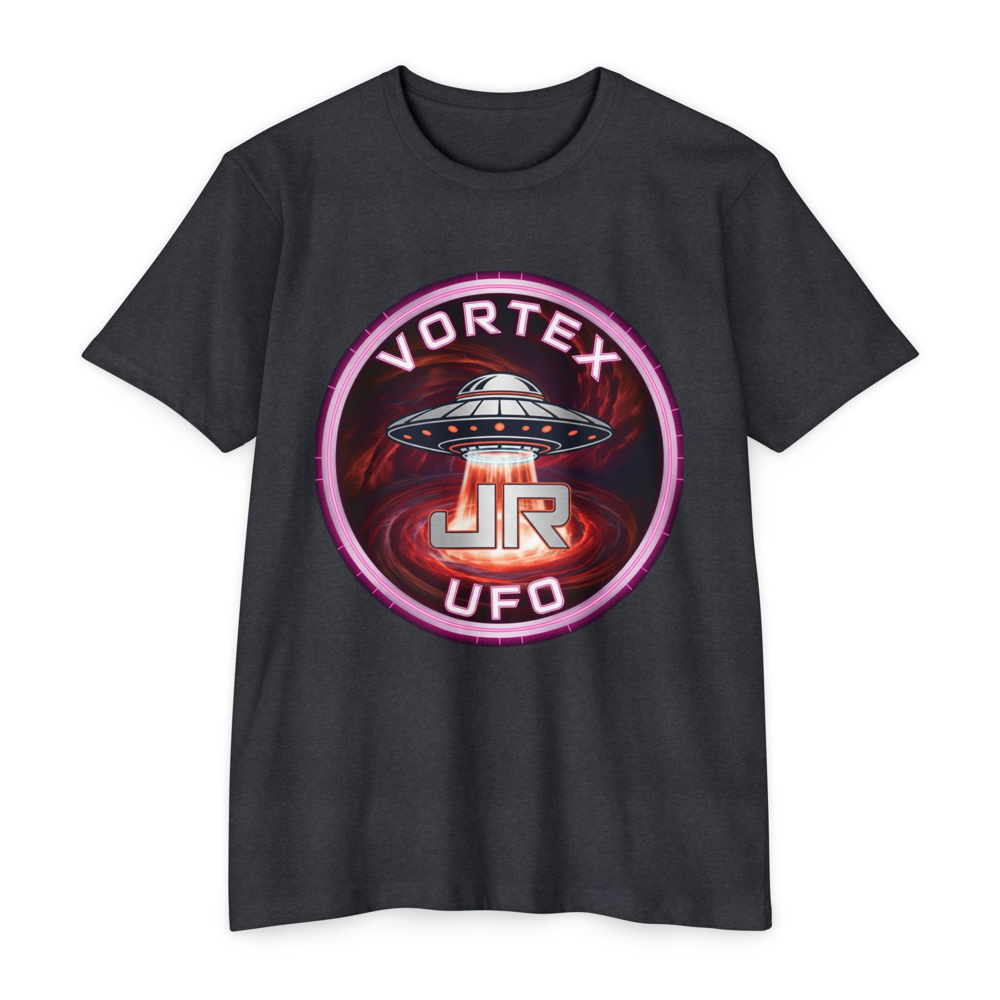 UFO Vortex Logo T-Shirt — Retro Alien Spacecraft Graphic Tee Printify