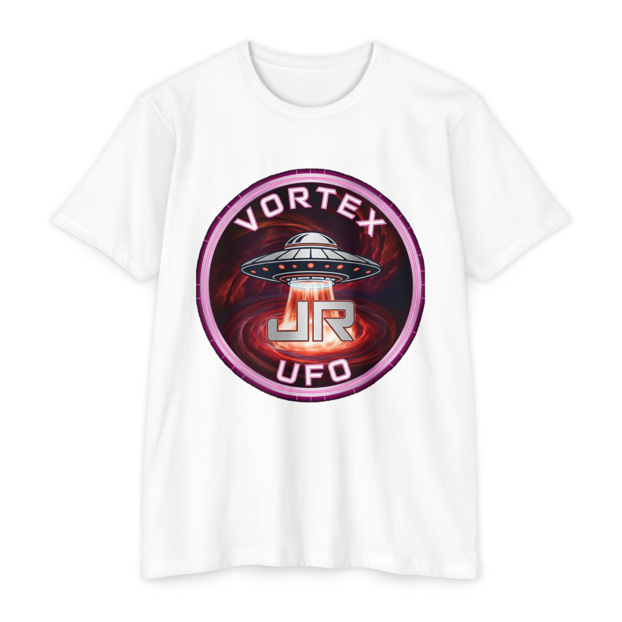 UFO Vortex Logo T-Shirt — Retro Alien Spacecraft Graphic Tee Printify