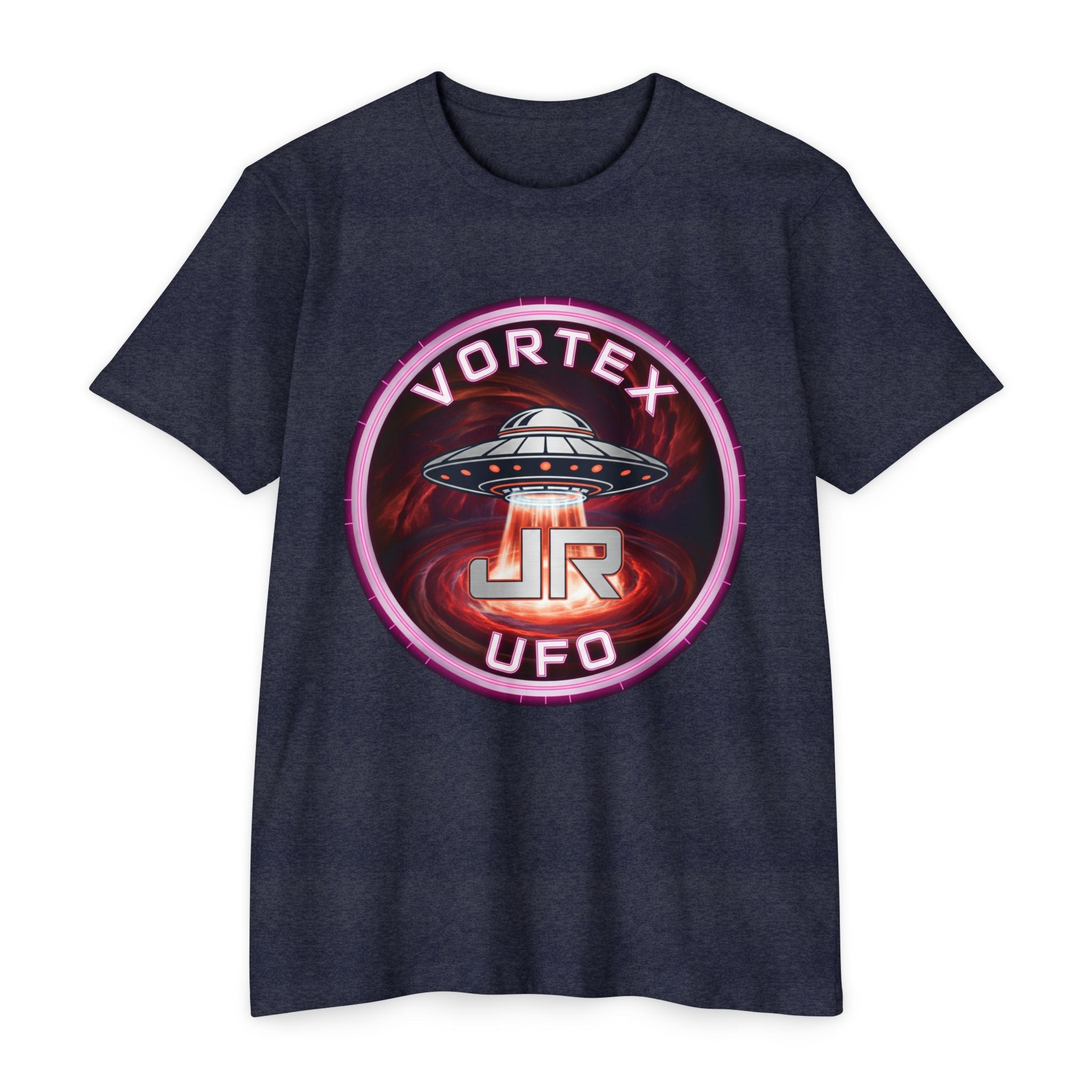 UFO Vortex Logo T-Shirt — Retro Alien Spacecraft Graphic Tee Printify