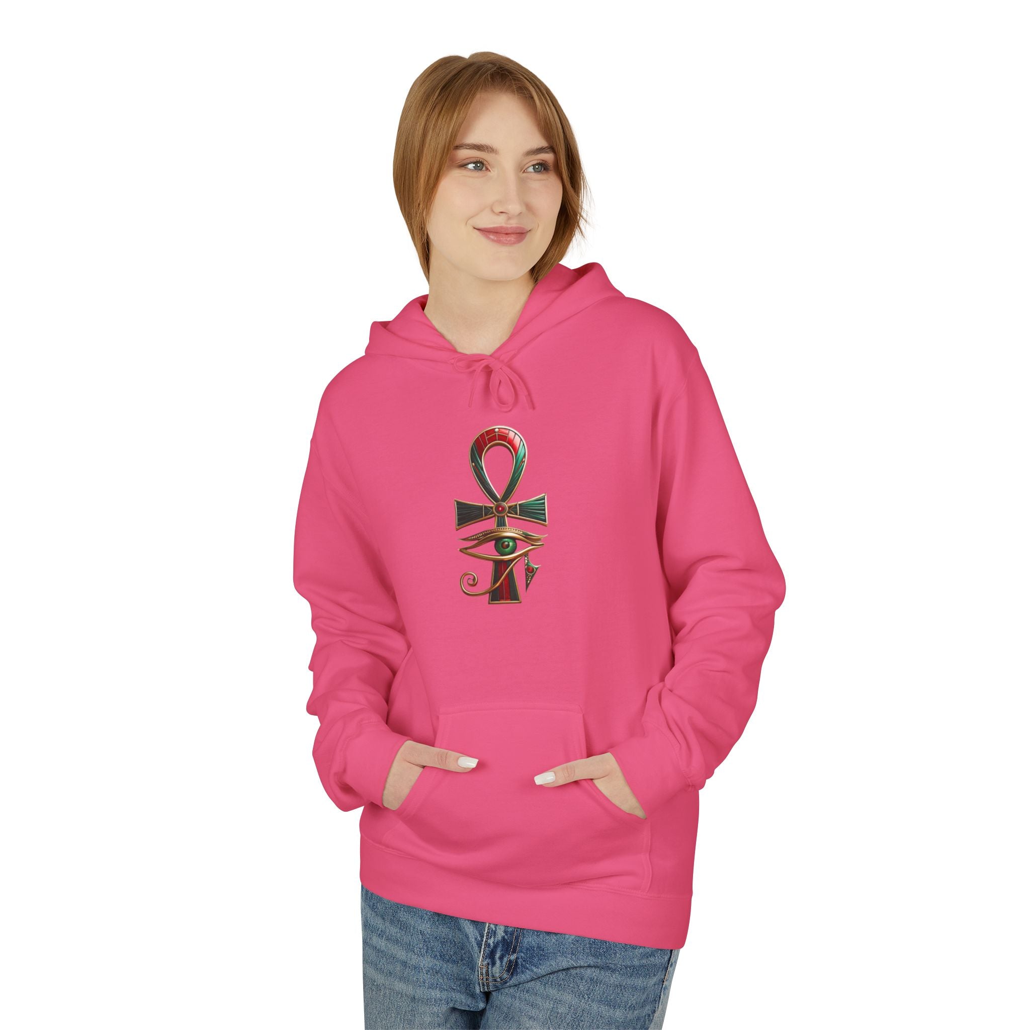Unisex Egyptian Ankh Fleece Hoodie - Softstyle Midweight Apparel for Spiritual Connection Printify