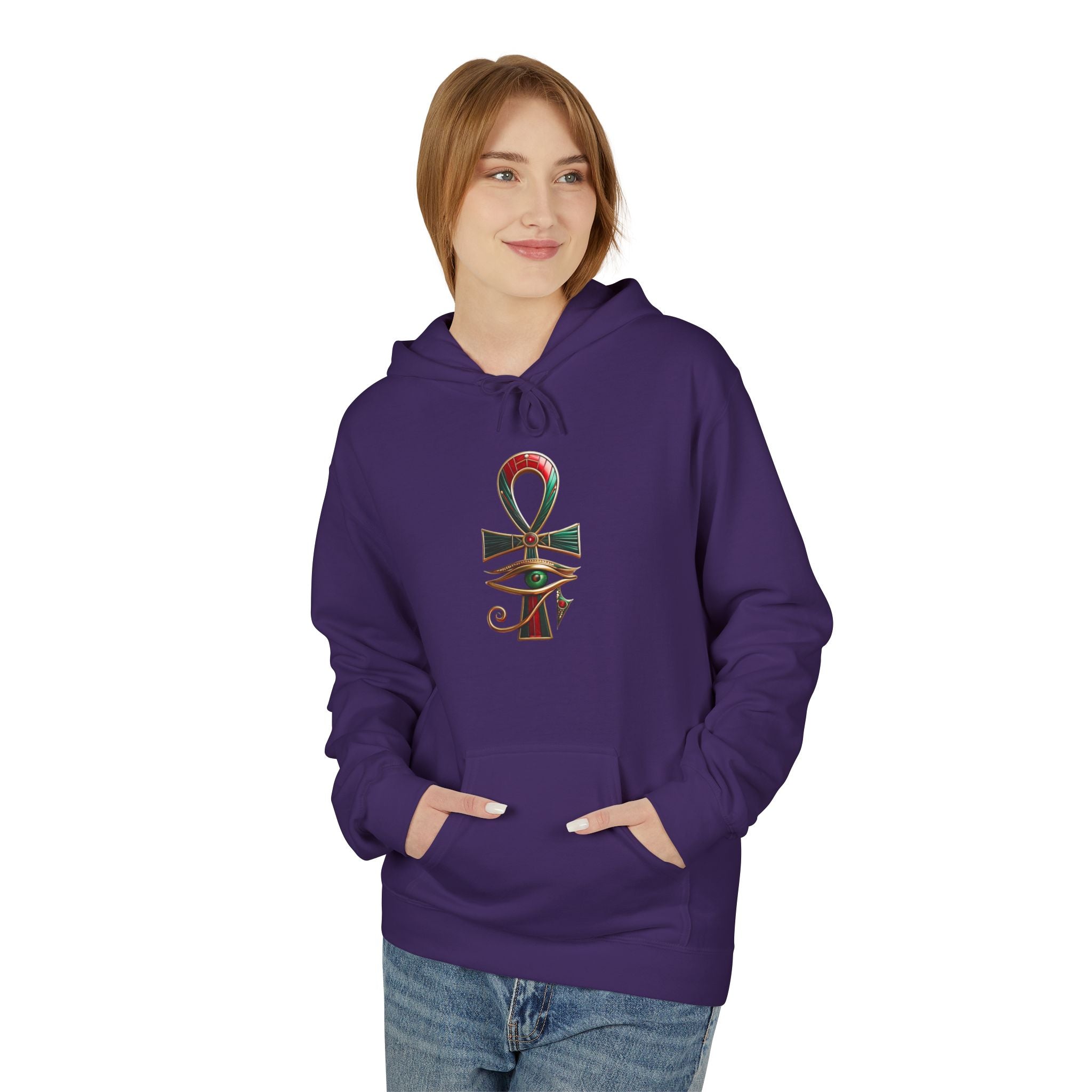 Unisex Egyptian Ankh Fleece Hoodie - Softstyle Midweight Apparel for Spiritual Connection Printify