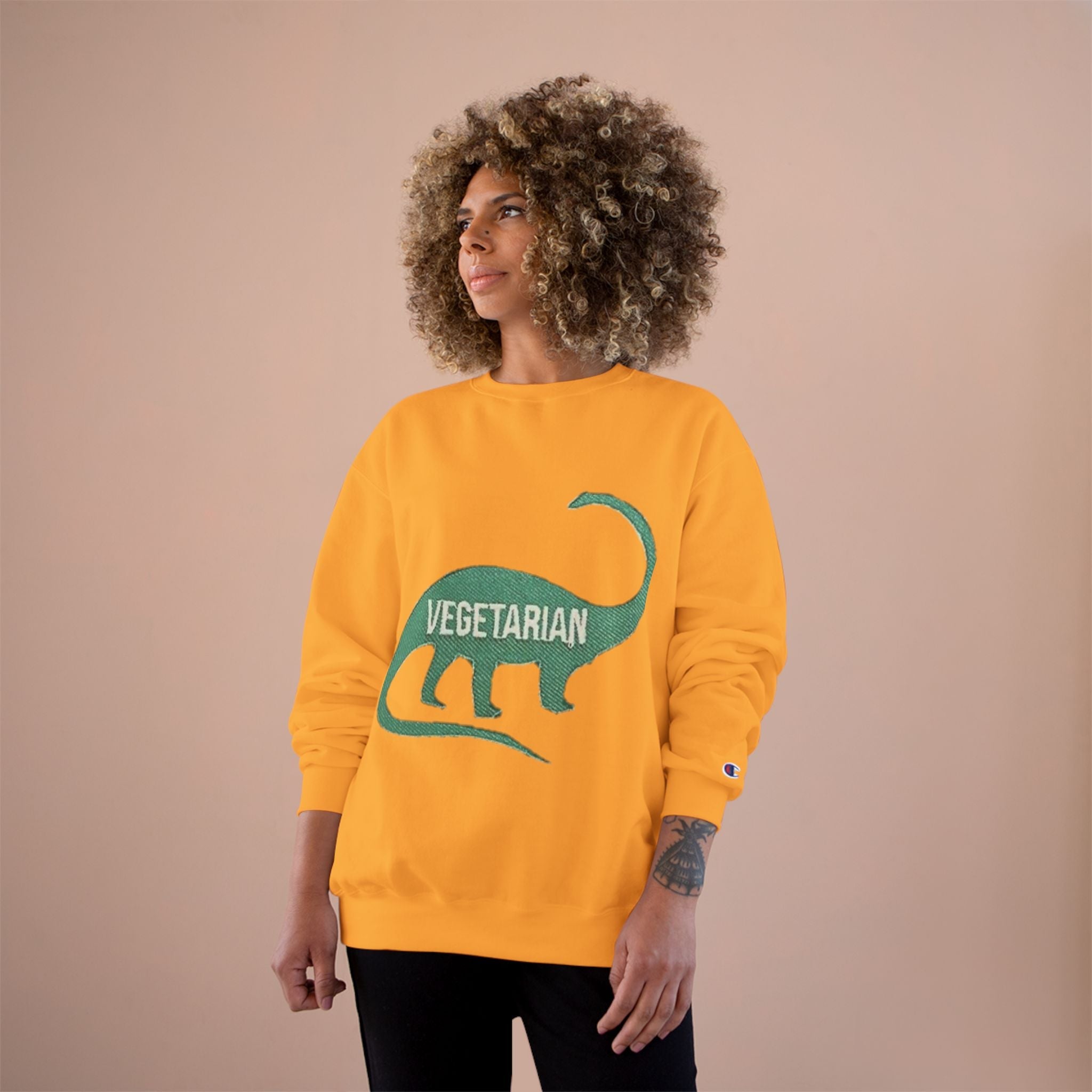 Vegetarian Dinosaur Sweatshirt — Retro Dino Crewneck for Vegans Printify