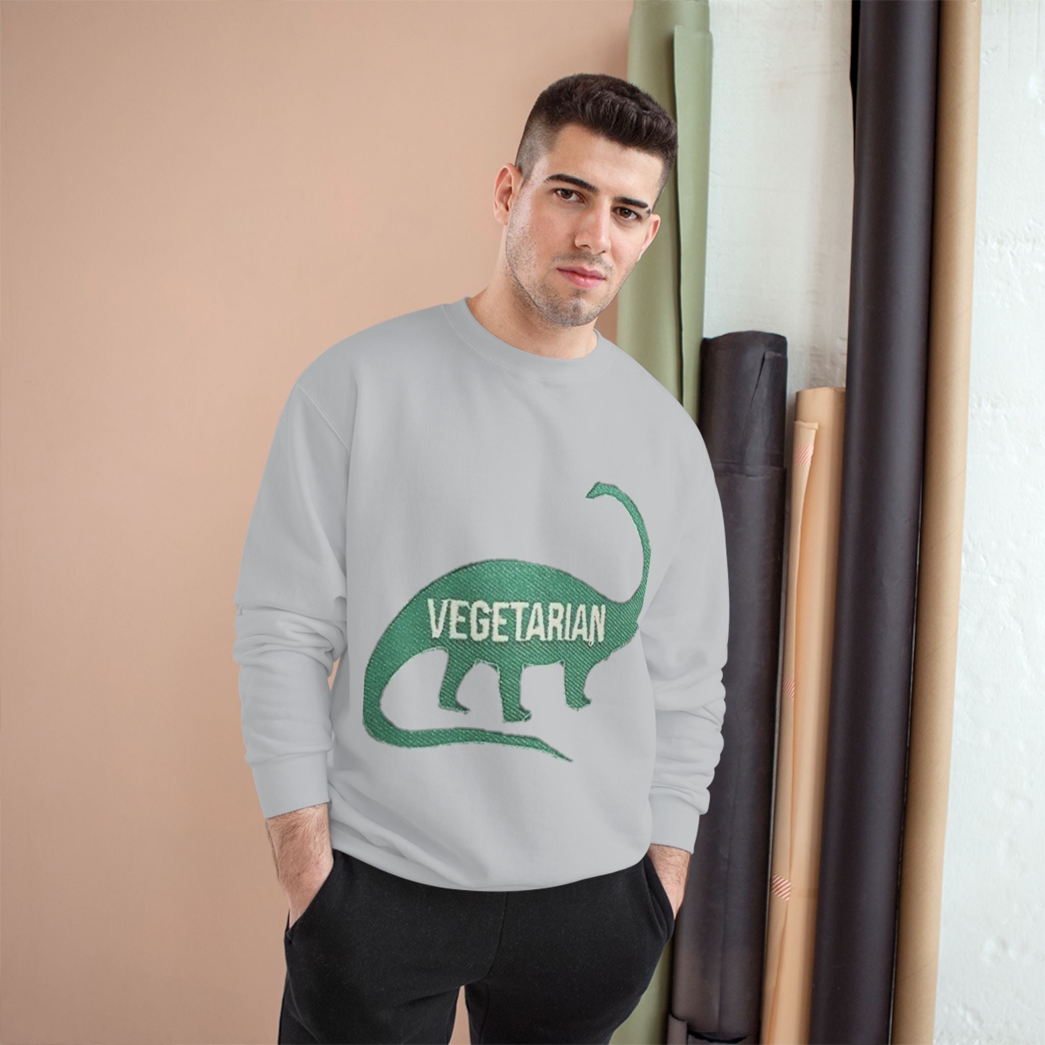 Vegetarian Dinosaur Sweatshirt — Retro Dino Crewneck for Vegans Printify