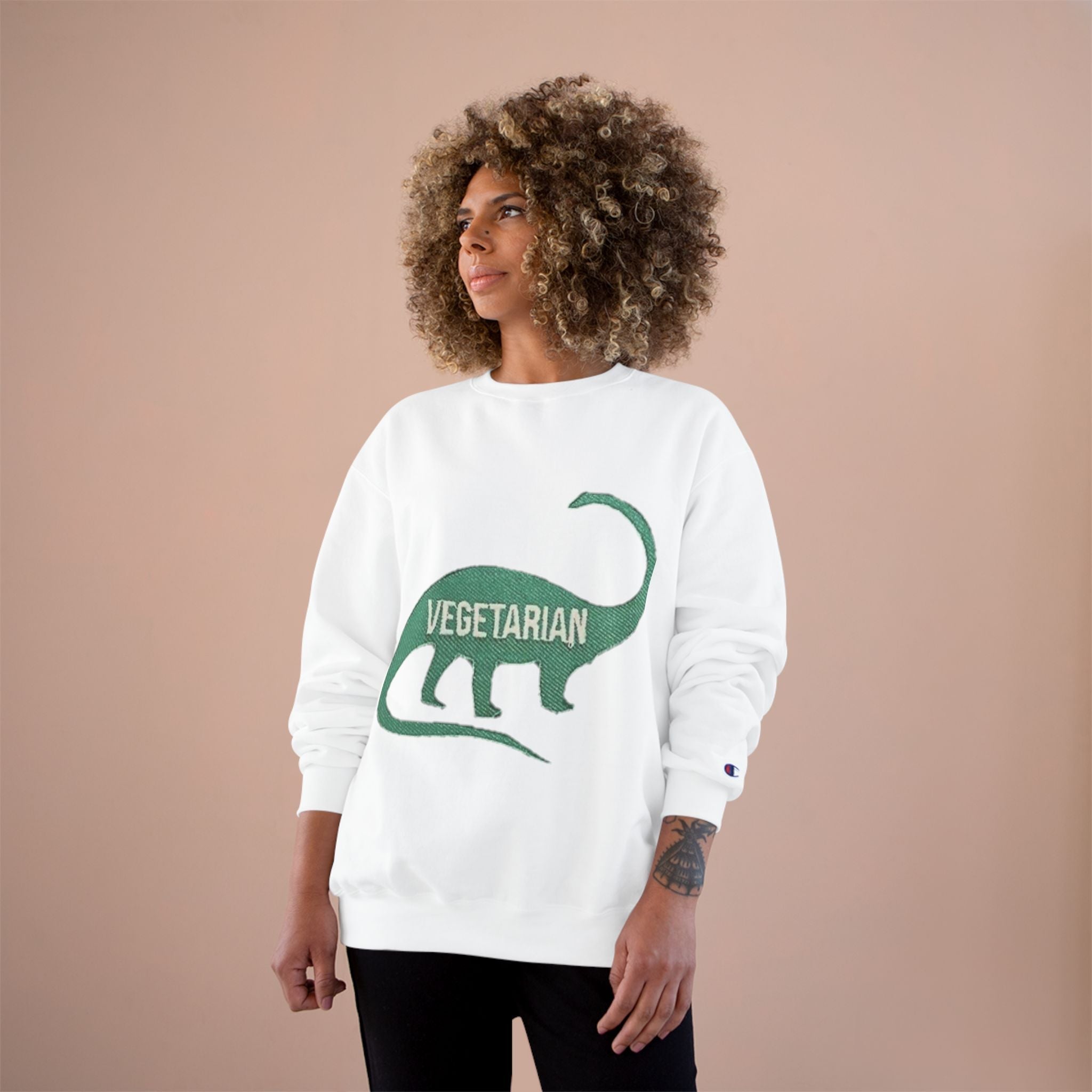 Vegetarian Dinosaur Sweatshirt — Retro Dino Crewneck for Vegans Printify
