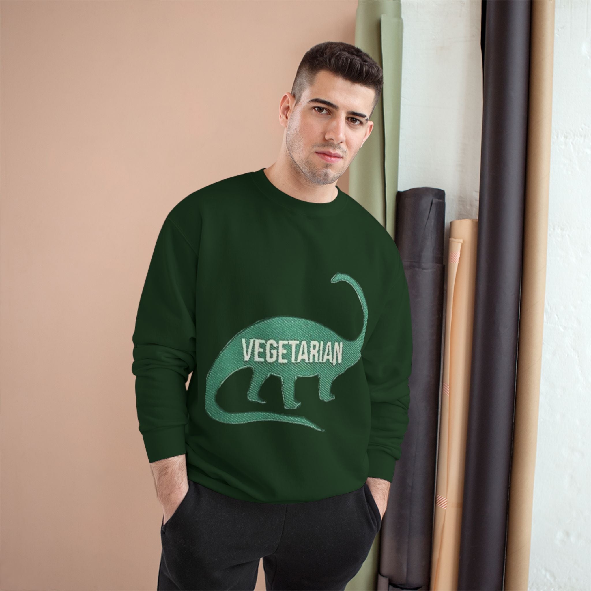 Vegetarian Dinosaur Sweatshirt — Retro Dino Crewneck for Vegans Printify