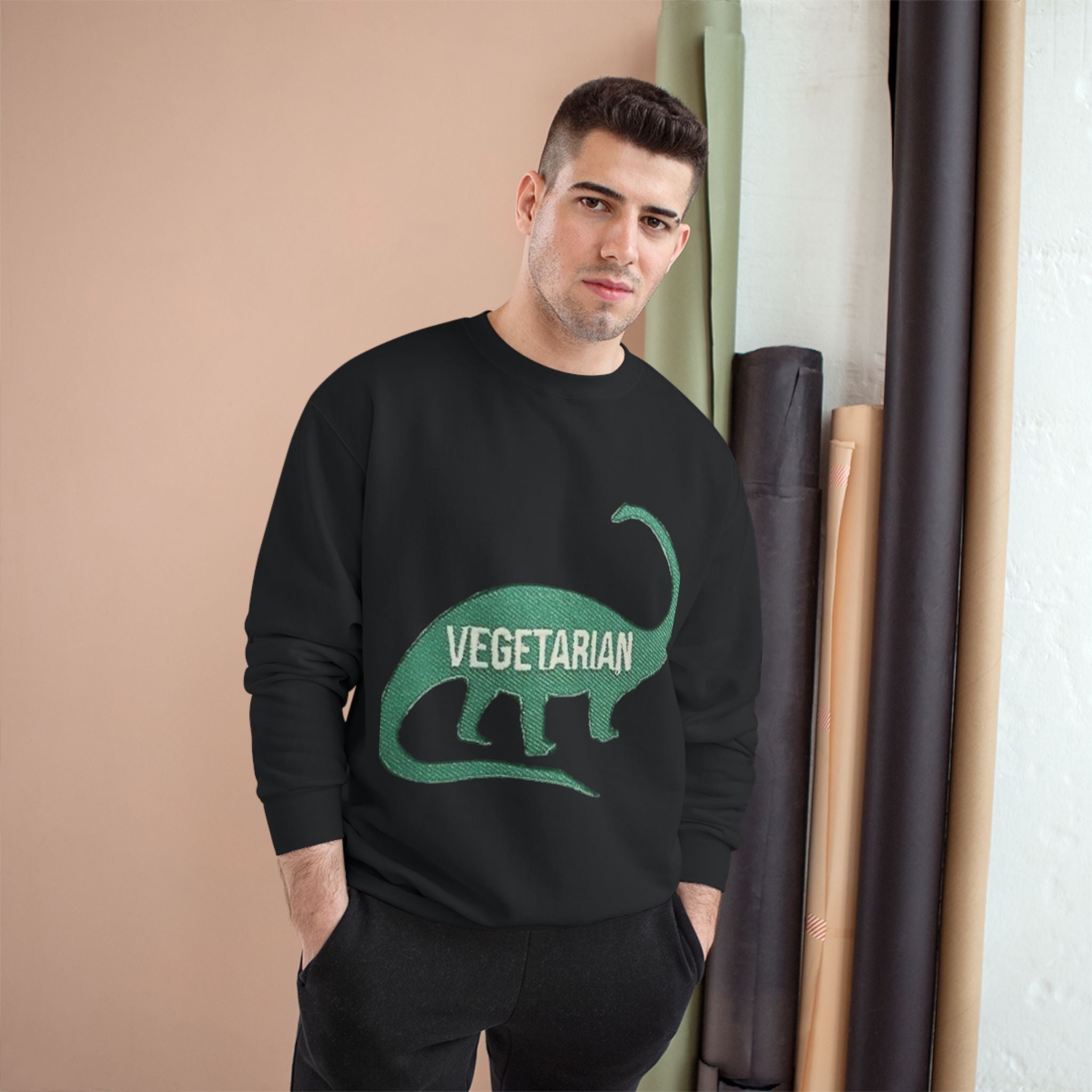 Vegetarian Dinosaur Sweatshirt — Retro Dino Crewneck for Vegans Printify