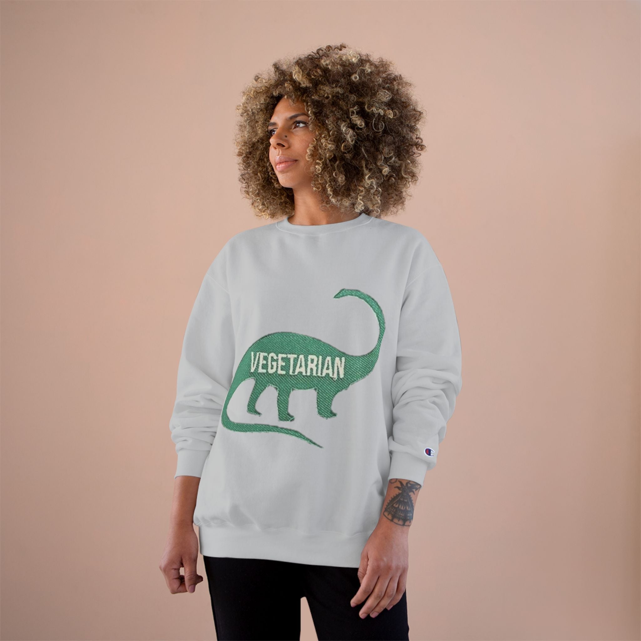 Vegetarian Dinosaur Sweatshirt — Retro Dino Crewneck for Vegans Printify