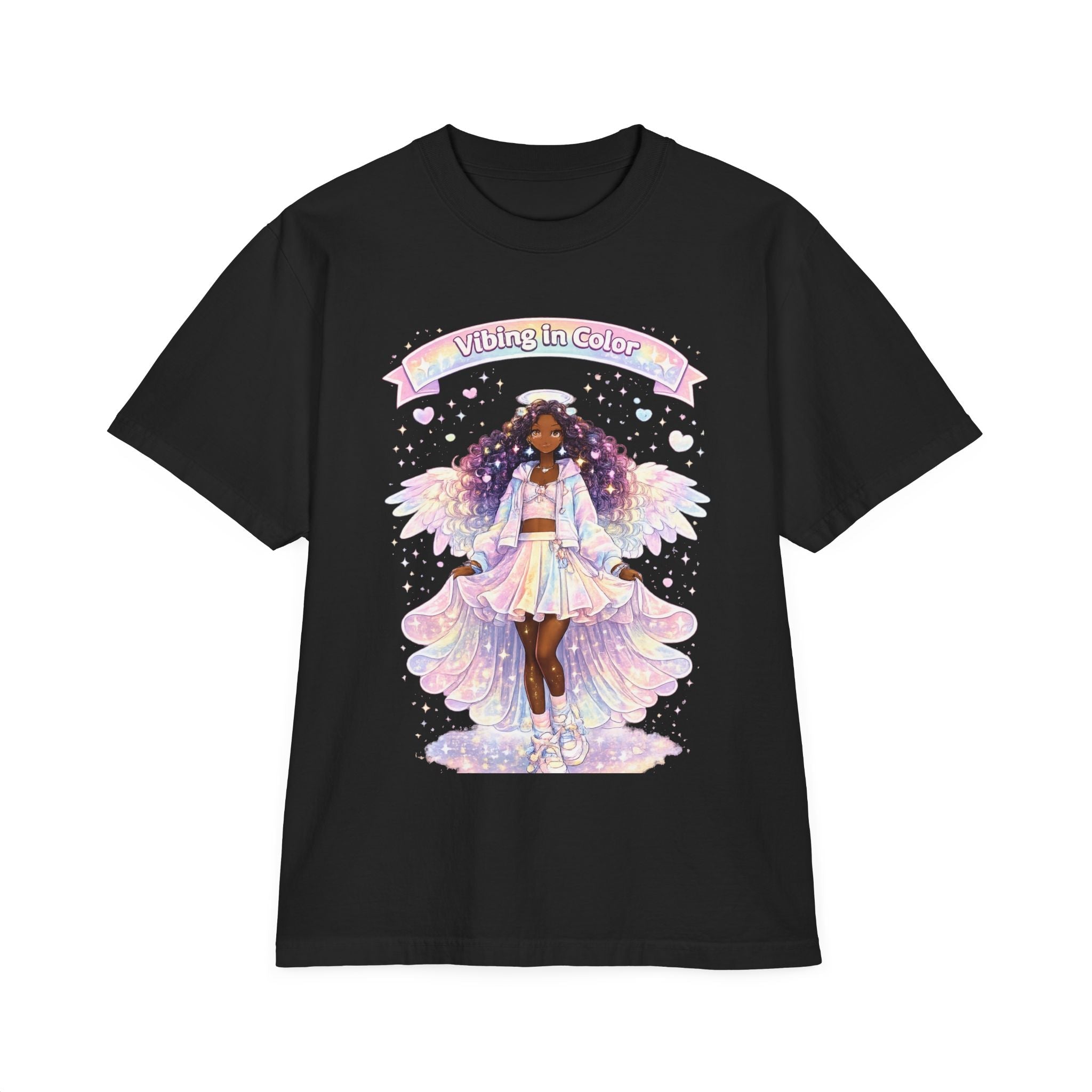 Vibing in Color T‑Shirt — Pastel Afrocentric Fairy Girl Graphic Tee Printify