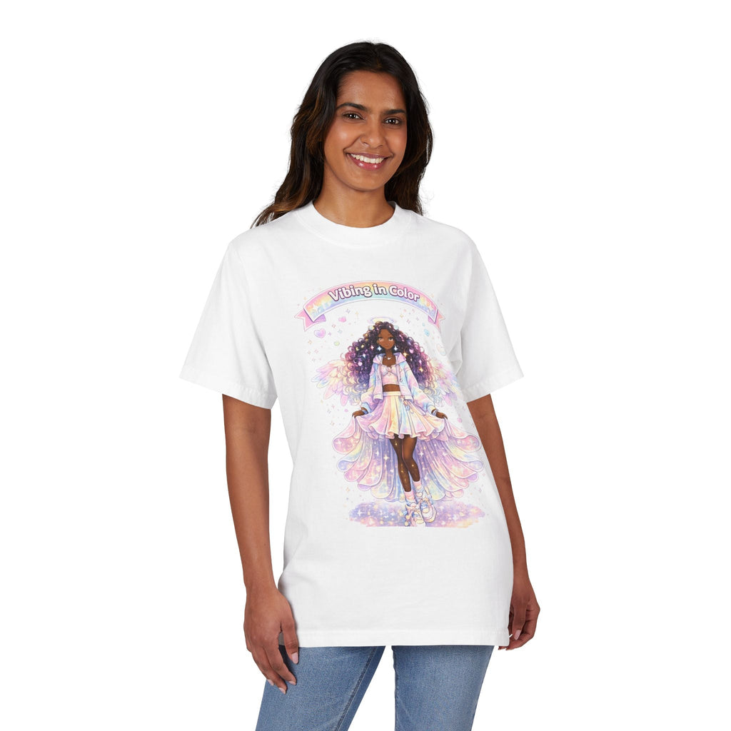 Vibing in Color T‑Shirt — Pastel Afrocentric Fairy Girl Graphic Tee Printify