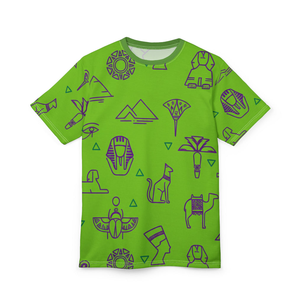 Vibrant Egyptian Print Tee, Unisex Graphic T-shirt, AOP Casual Wear, Unique Gift for Adventurers, Statement Summer Top Printify