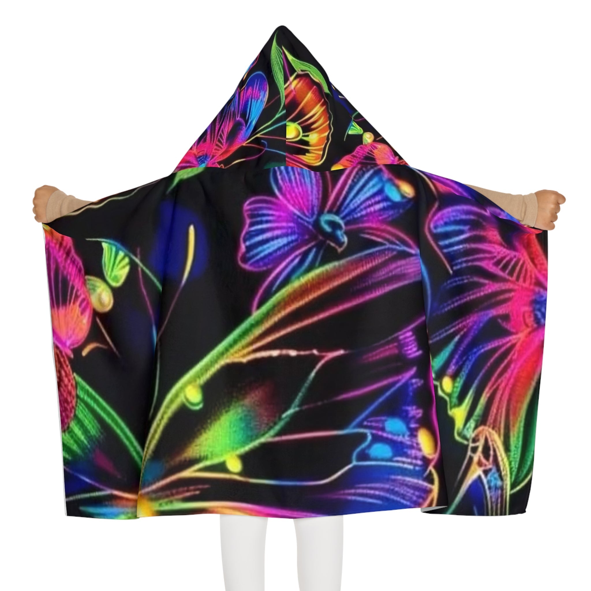 Vibrant Floral Youth Hooded Towel, Colorful Bath Towel for Kids, Pool Days, Beach Trips, Summer Fun, Kids Gift Printify