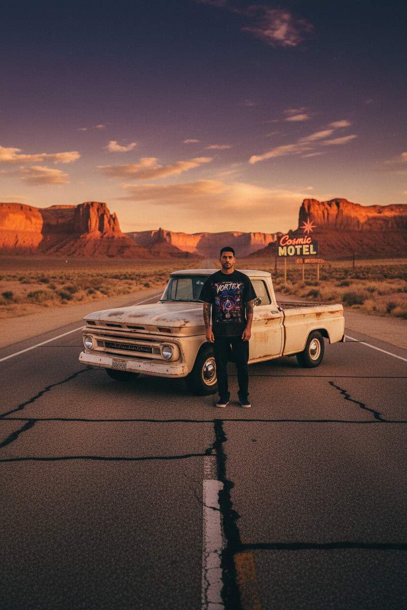 Vortex Traveler — Golden Hour Desert Editorial