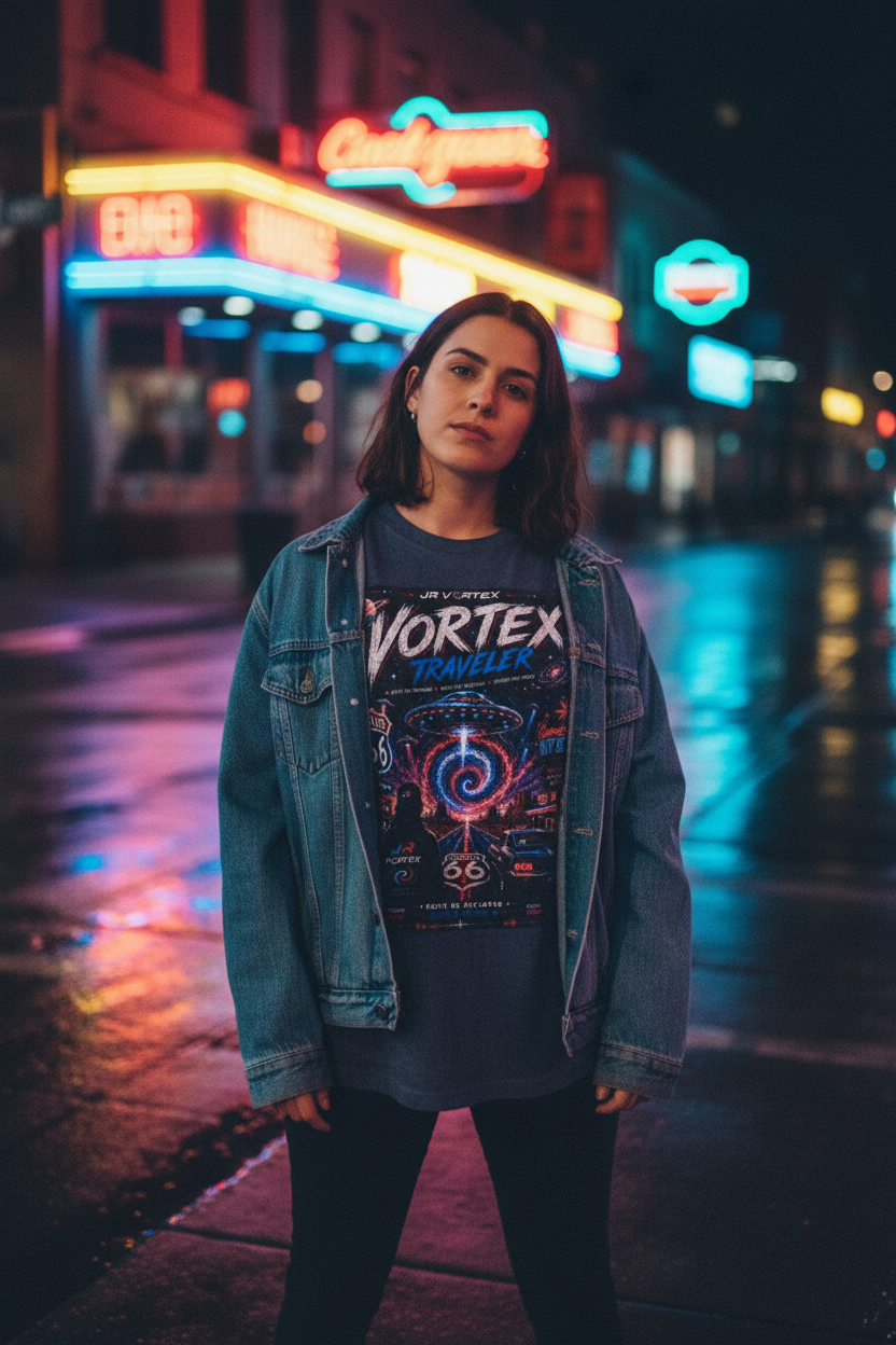 Vortex Traveler Navy — Rainy Night City Editorial