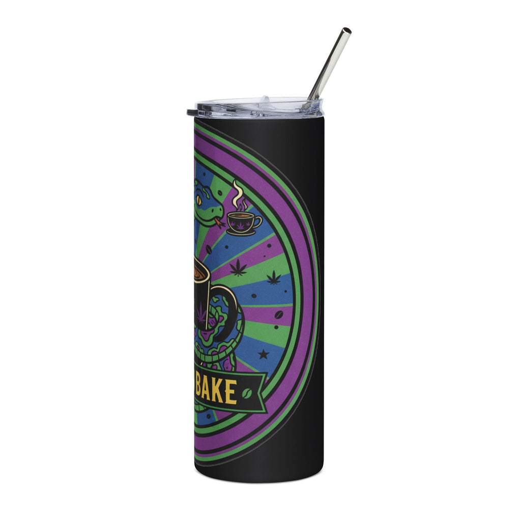 Wake N Bake 20oz Stainless Steel Tumbler — Psychedelic Snake Coffee Cup with Cannabis Leaf Design