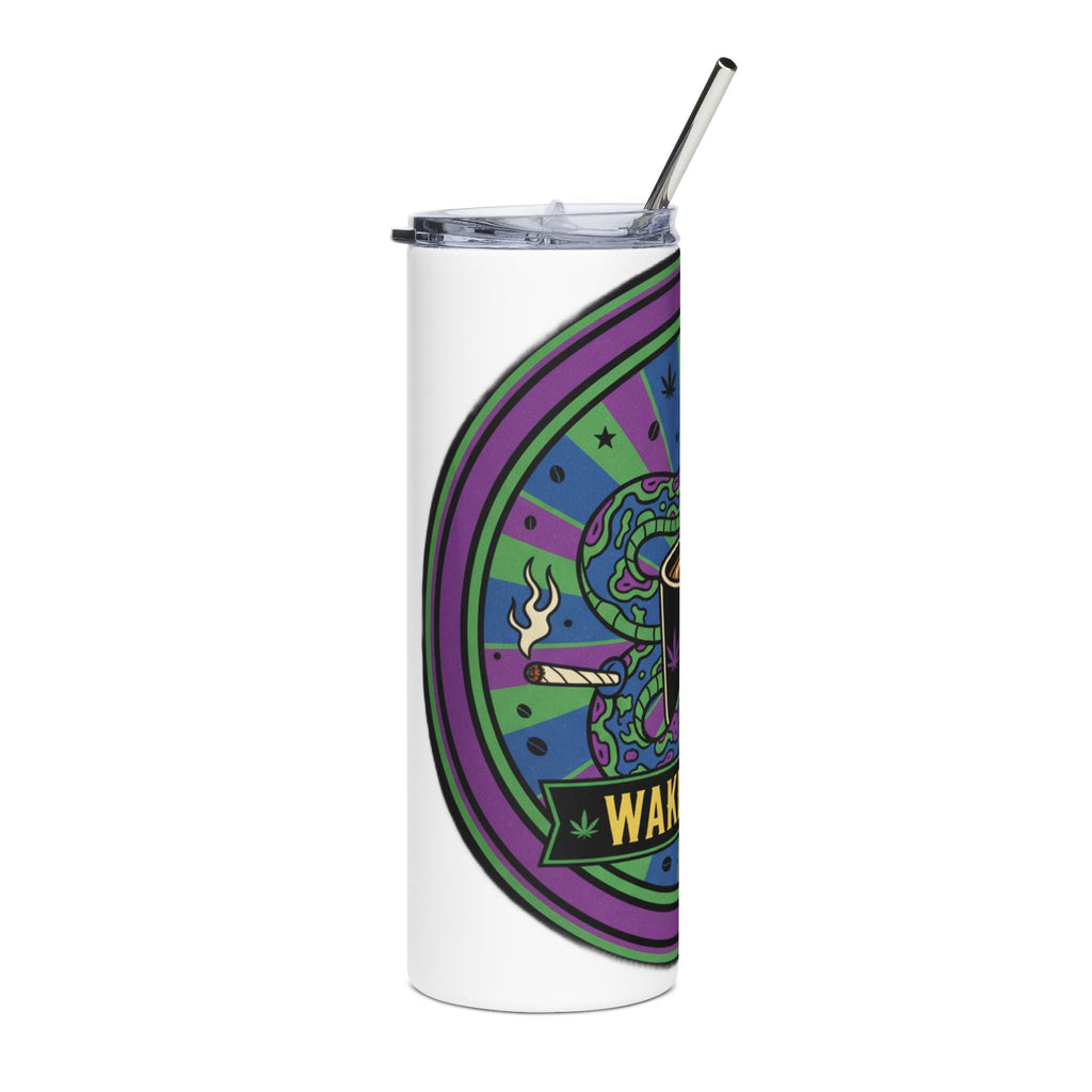 Wake N Bake 20oz Stainless Steel Tumbler — Psychedelic Snake Coffee Cup with Cannabis Leaf Design