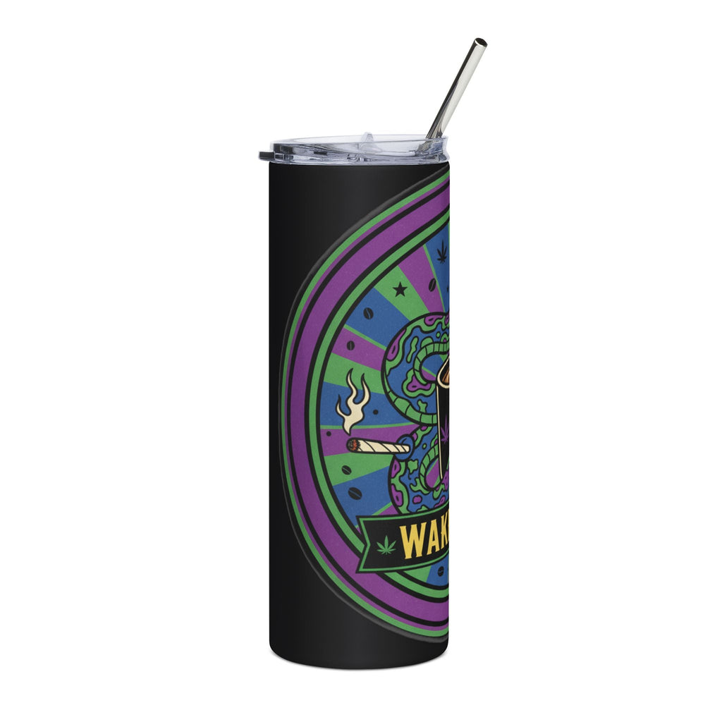 Wake N Bake 20oz Stainless Steel Tumbler — Psychedelic Snake Coffee Cup with Cannabis Leaf Design