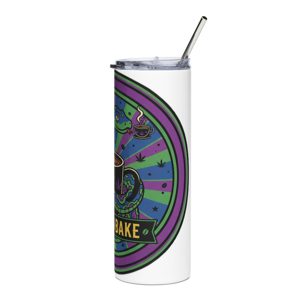 Wake N Bake 20oz Stainless Steel Tumbler — Psychedelic Snake Coffee Cup with Cannabis Leaf Design