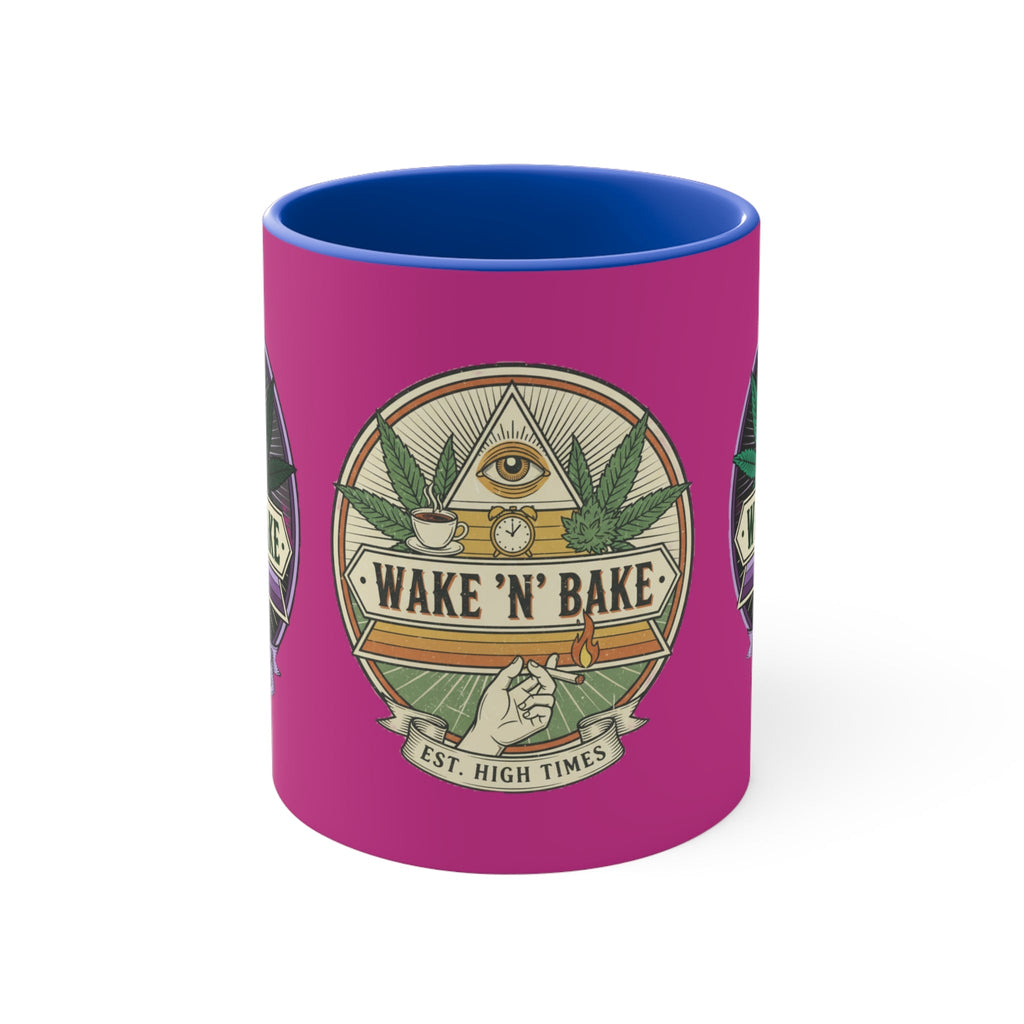 Wake 'N' Bake Accent Mug – Color Inside Coffee Cup with Retro Cannabis Emblem