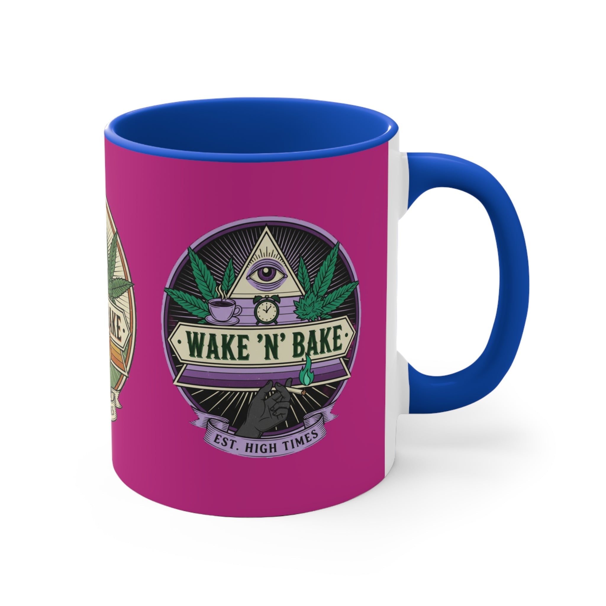 Wake 'N' Bake Accent Mug – Color Inside Coffee Cup with Retro Cannabis Emblem