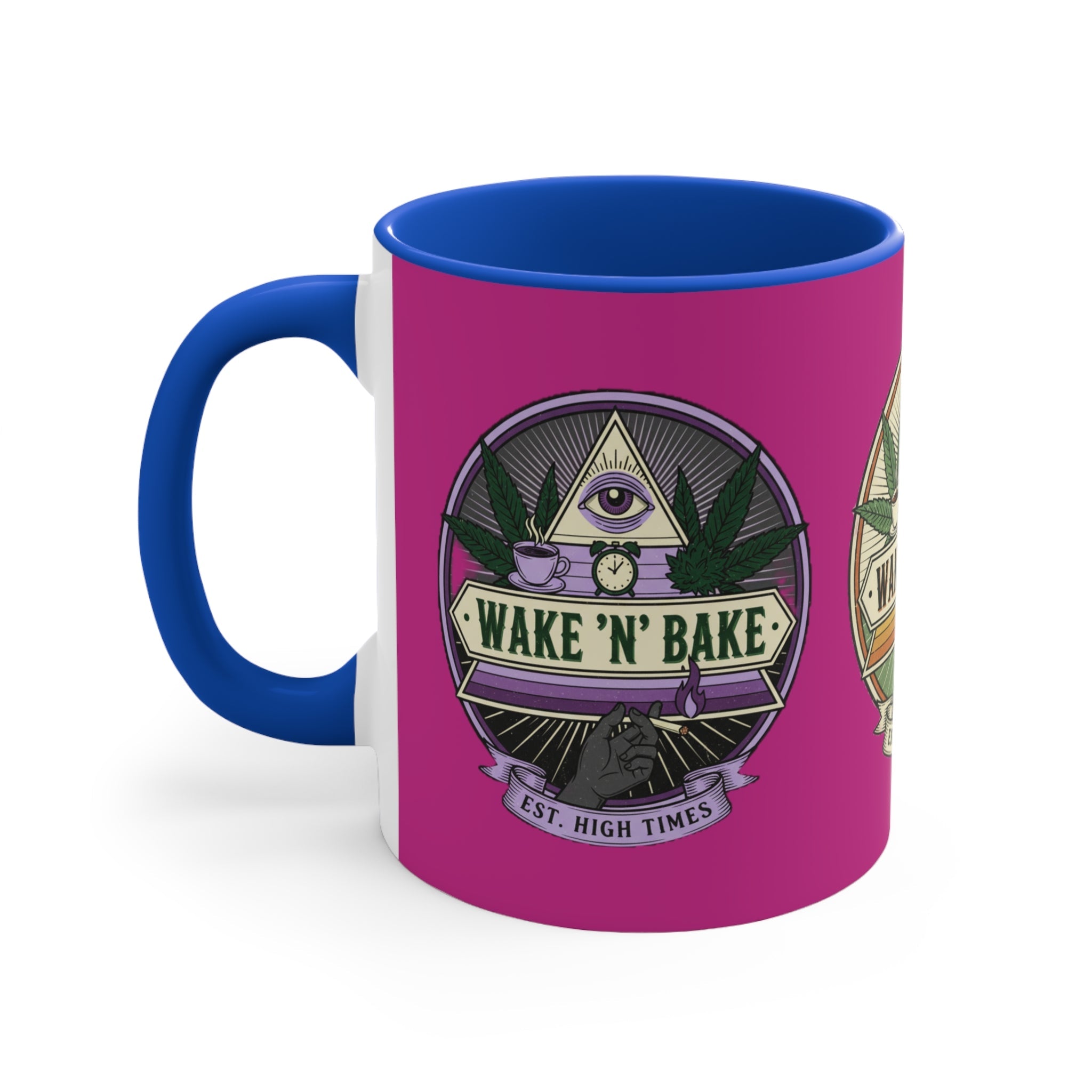 Wake 'N' Bake Accent Mug – Color Inside Coffee Cup with Retro Cannabis Emblem